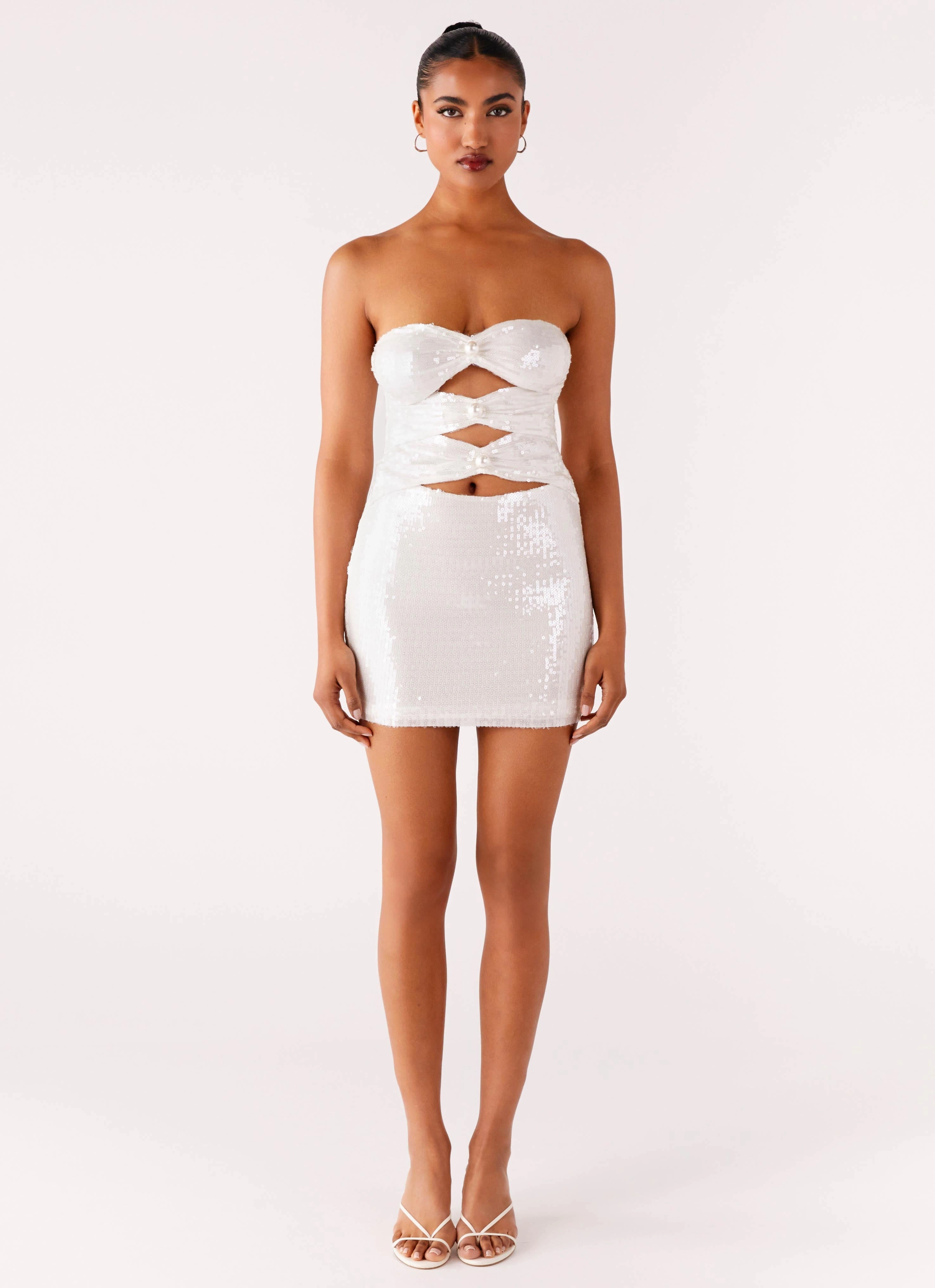 Clyra Sequin Mini Dress - Ivory Cuffed hem Daily Mood