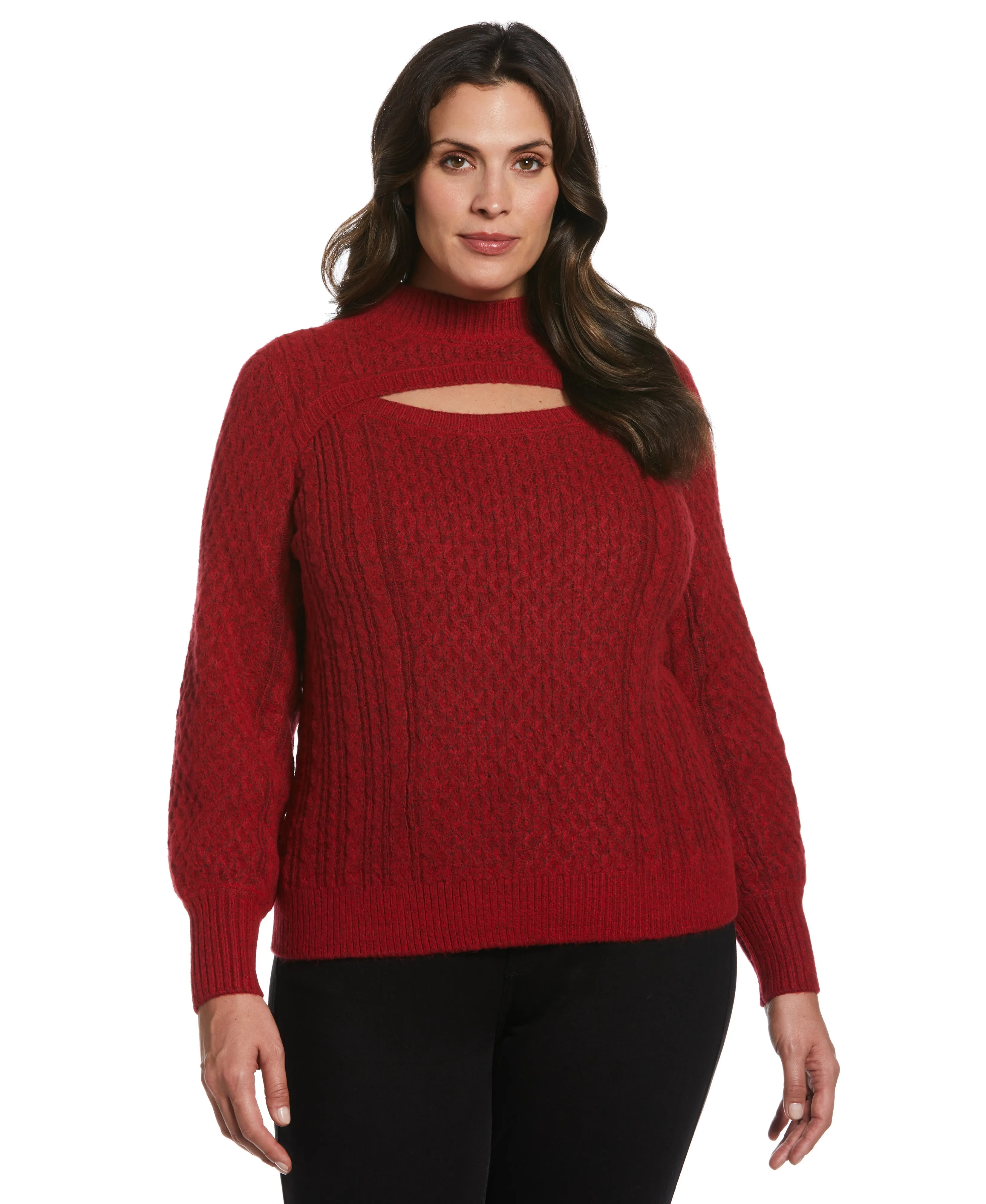 Plus Size Cut-Out Cable Knit Sweater Comfortable knit piece Drop Needle Detailing