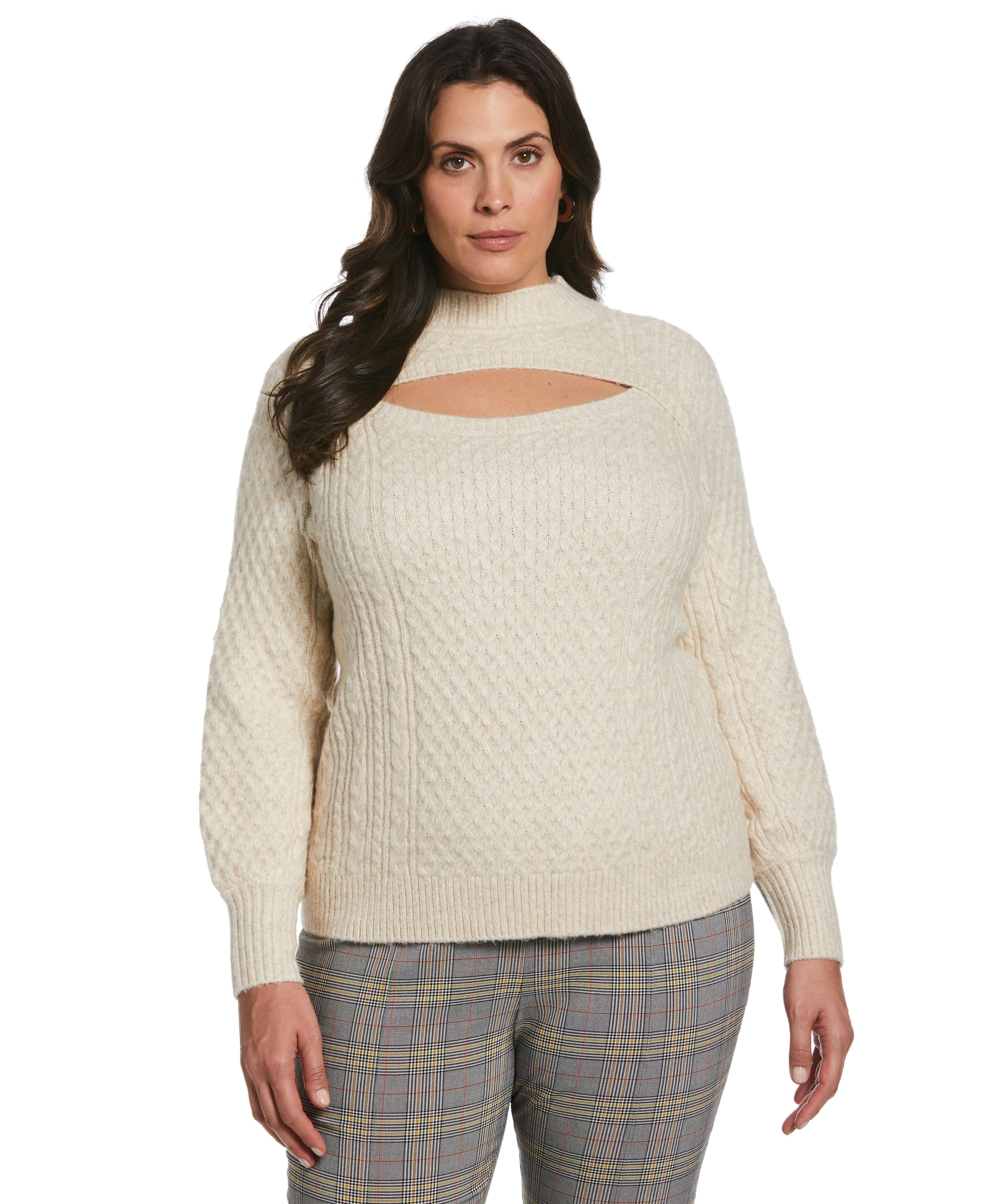 Plus Size Cut-Out Cable Knit Sweater Chilly Wear