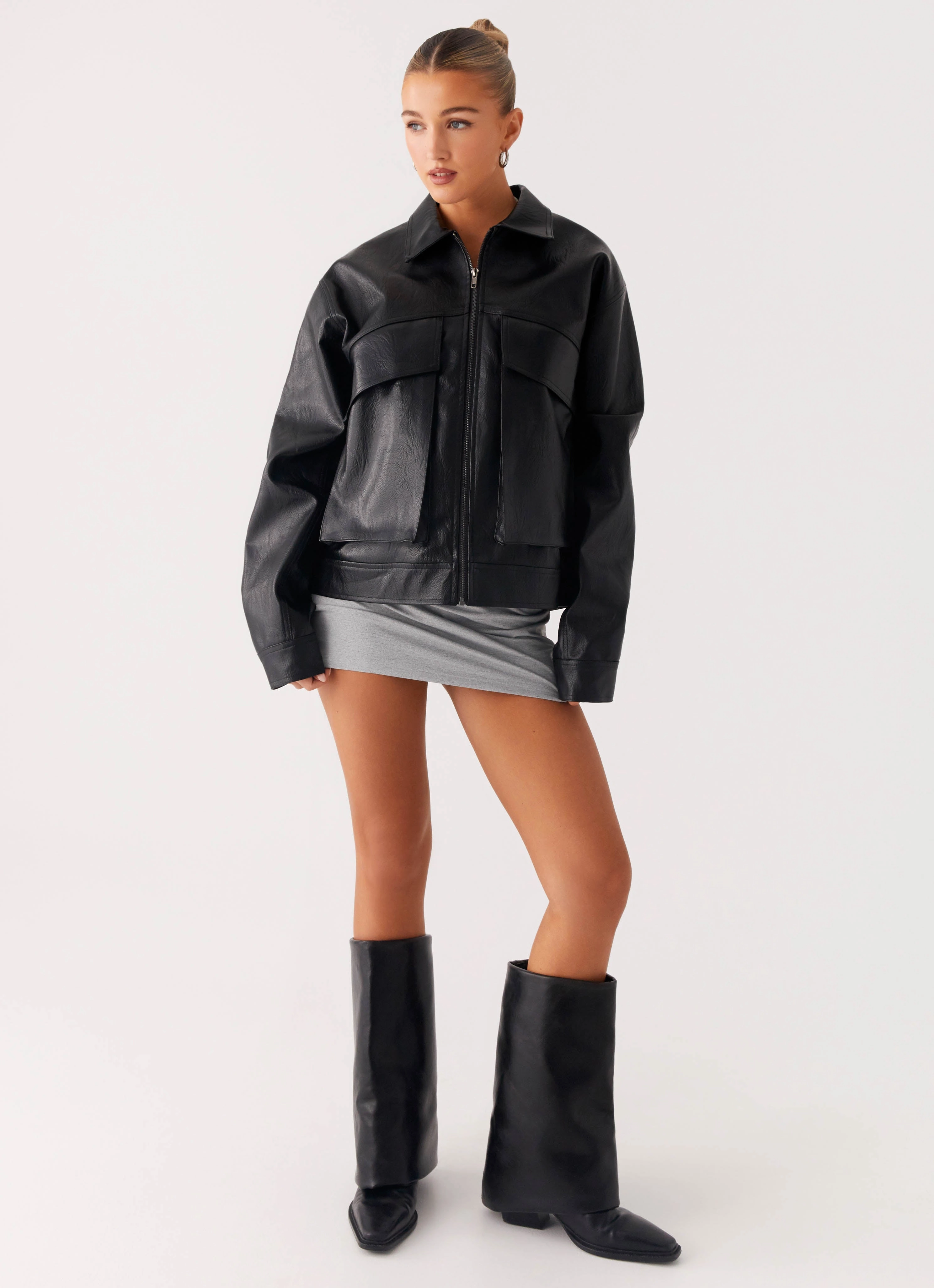 Lula Tassle Faux Leather Bomber Jacket - Black Non Restrictive Fit Linen