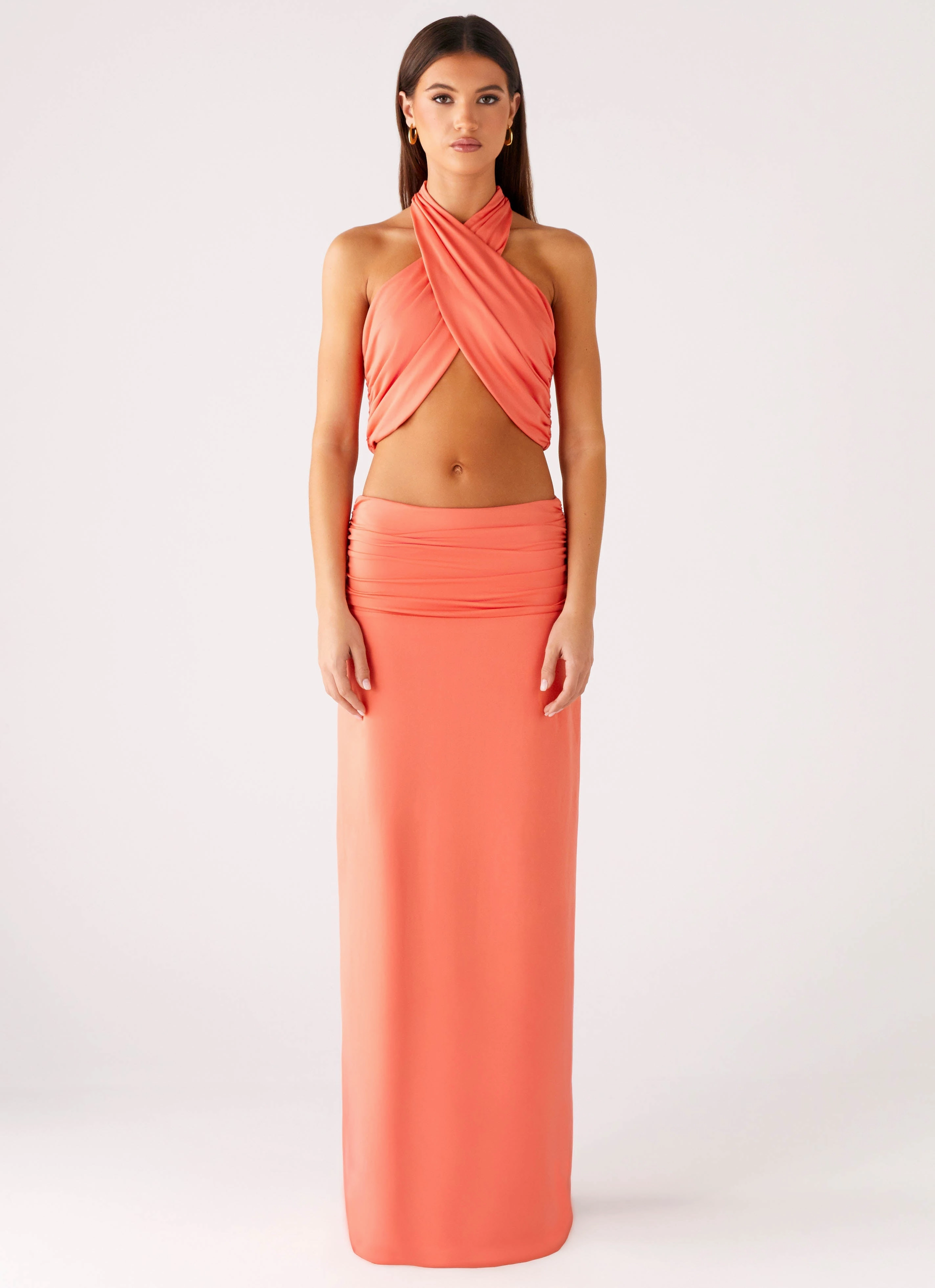 LightweightConstruction Double Stitched Hems Coletta Wrap Top - Coral