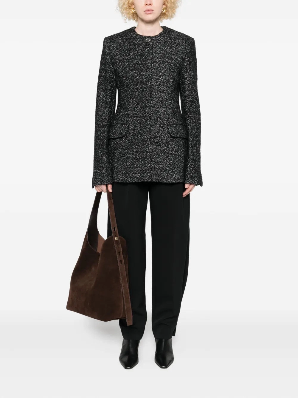 Collarless Cinched Jacket in Black/White Bow-tie type