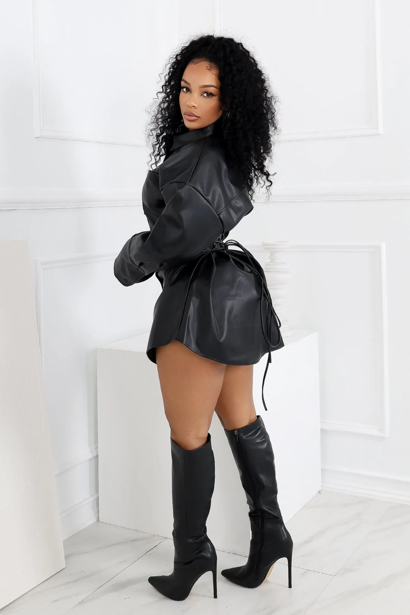 Lorene Faux Leather Mini Dress Fashionable Layer