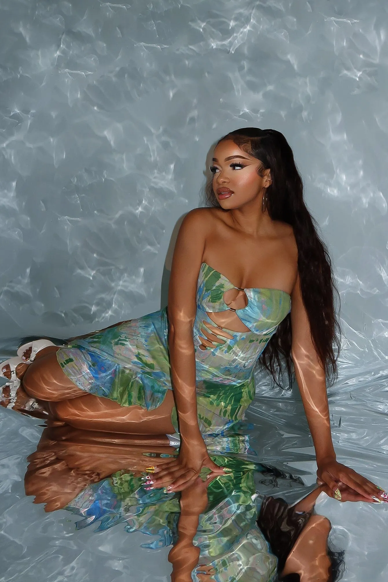 Enchanted Mesh Tube Ruffle Midi Dress Functional Fit