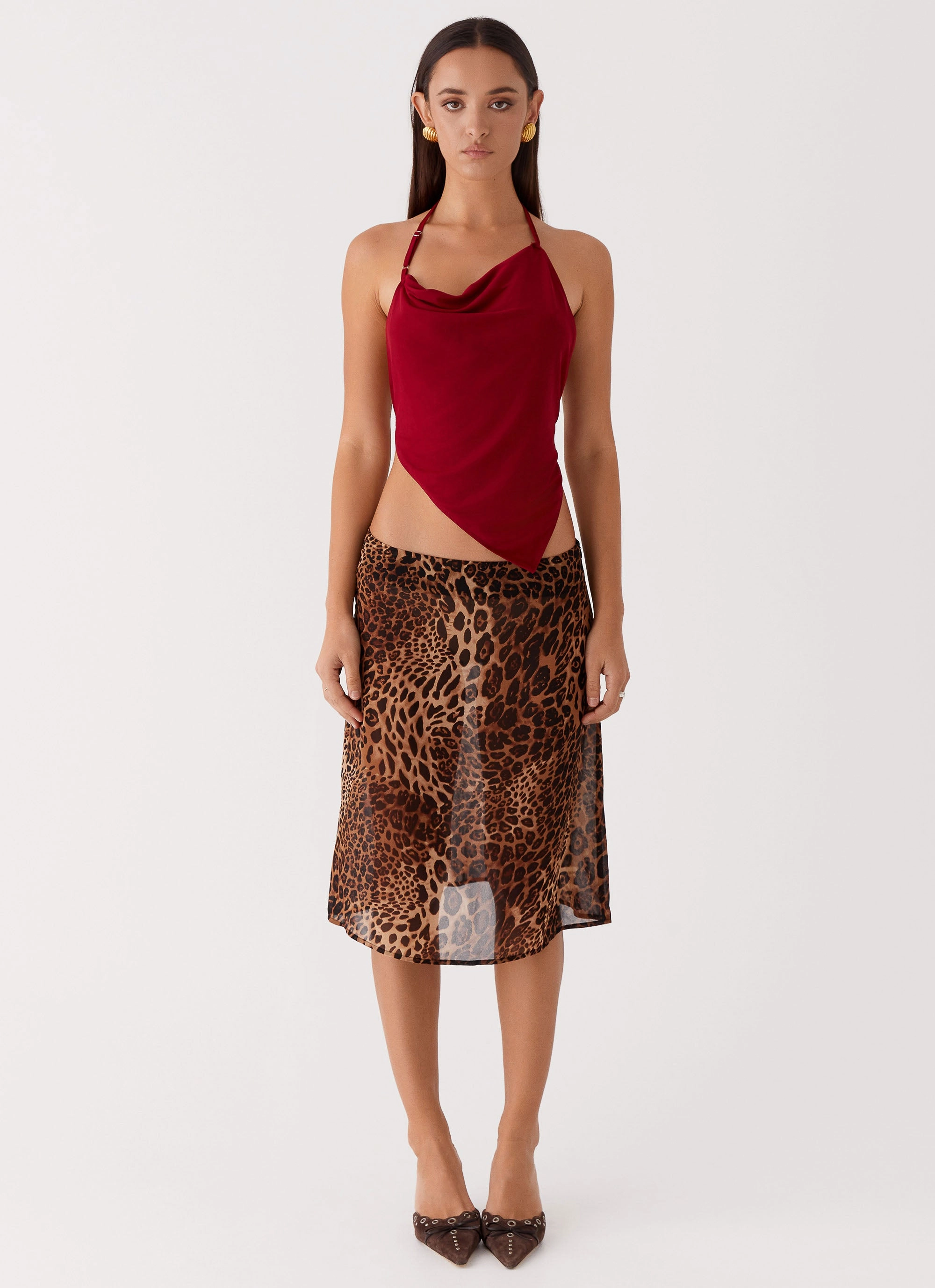 Outfit Game Evoke Chiffon Midi Skirt - Leopard