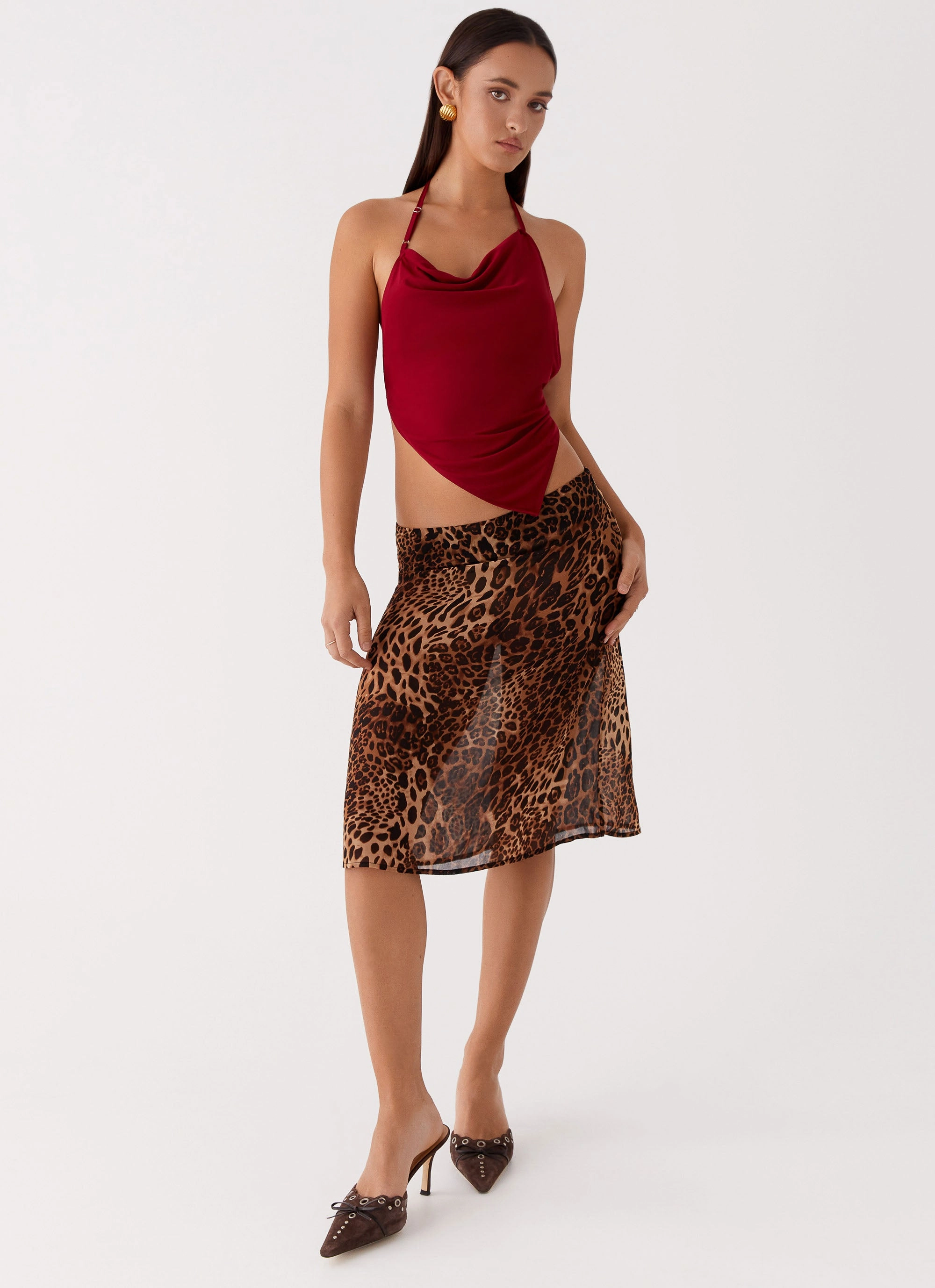 Evoke Chiffon Midi Skirt - Leopard personalized option A line