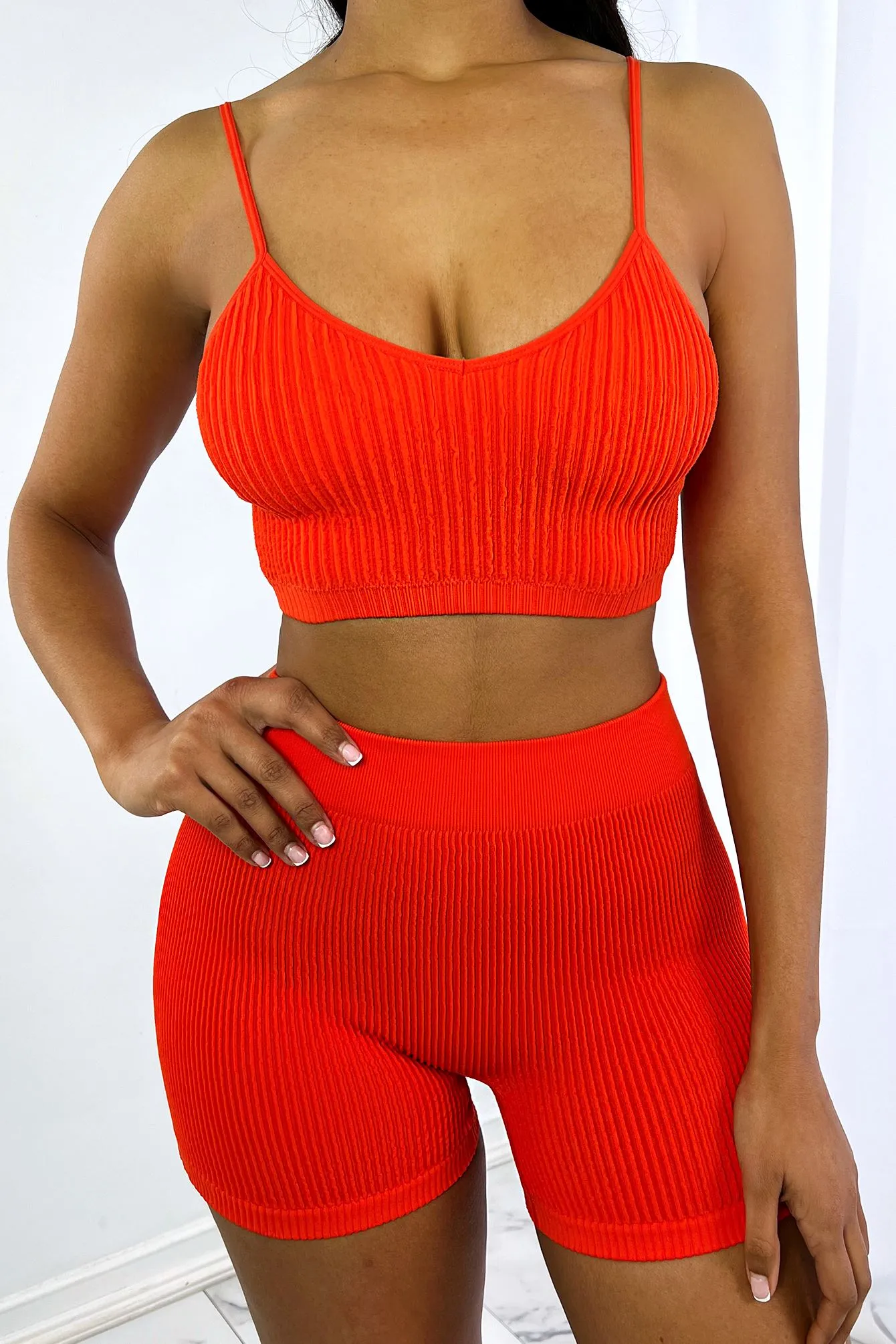 Absolute Ribbed Crop Bra Top FourWayStretch Breathable mesh panel