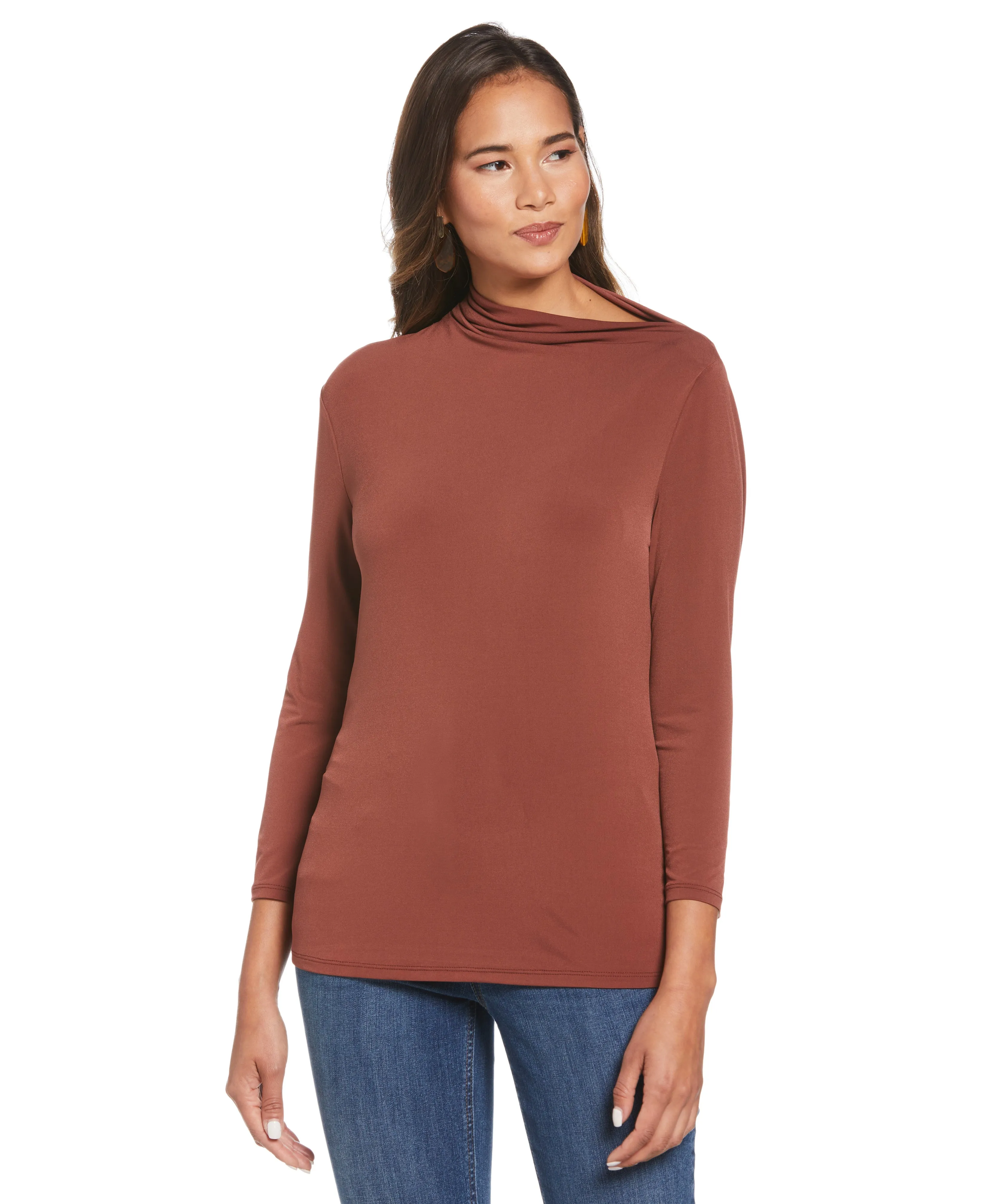 Plus Size Draped Knit Top Casual Tee AntiPillingSurface