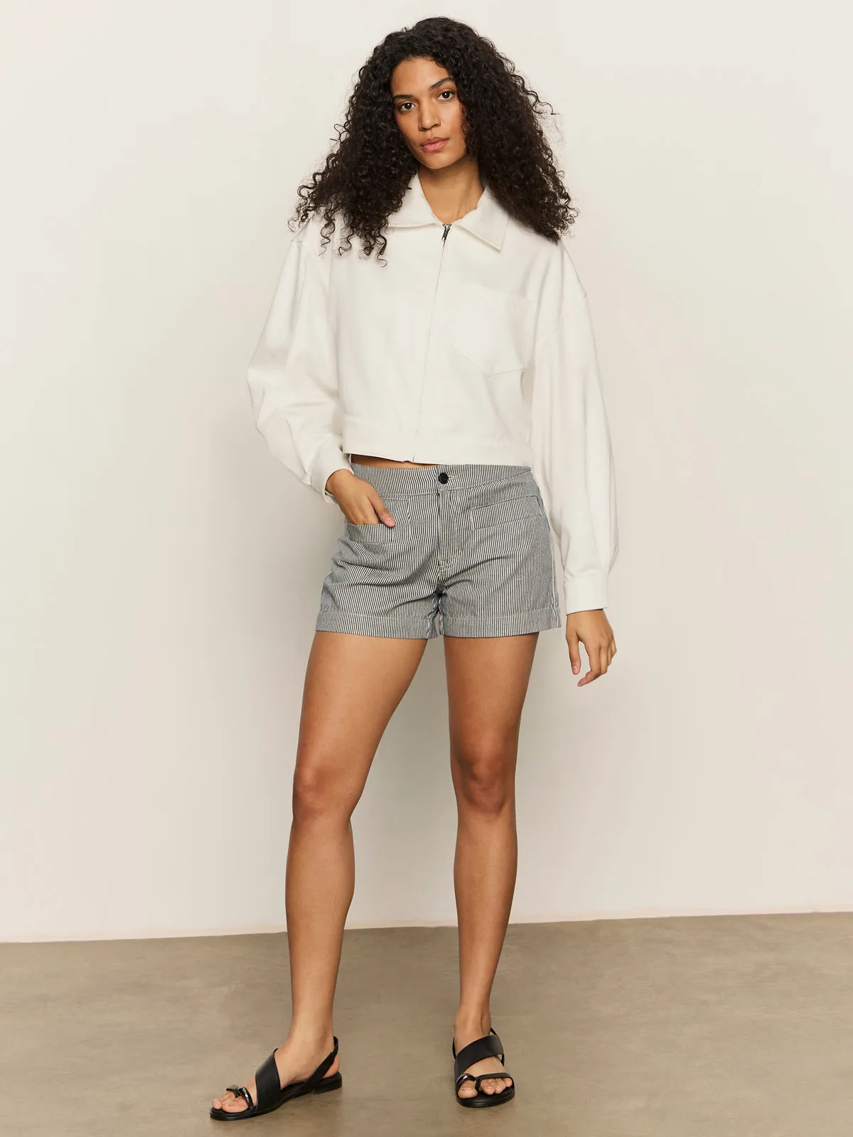 Hypoallergenic fabric Stretch Waistband Design Cropped Paper Boy Jacket Bleached White