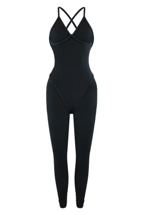 Organic Cotton Blend Stain Resistant Weave Major Moment Ribbed Knit Jumpsuit