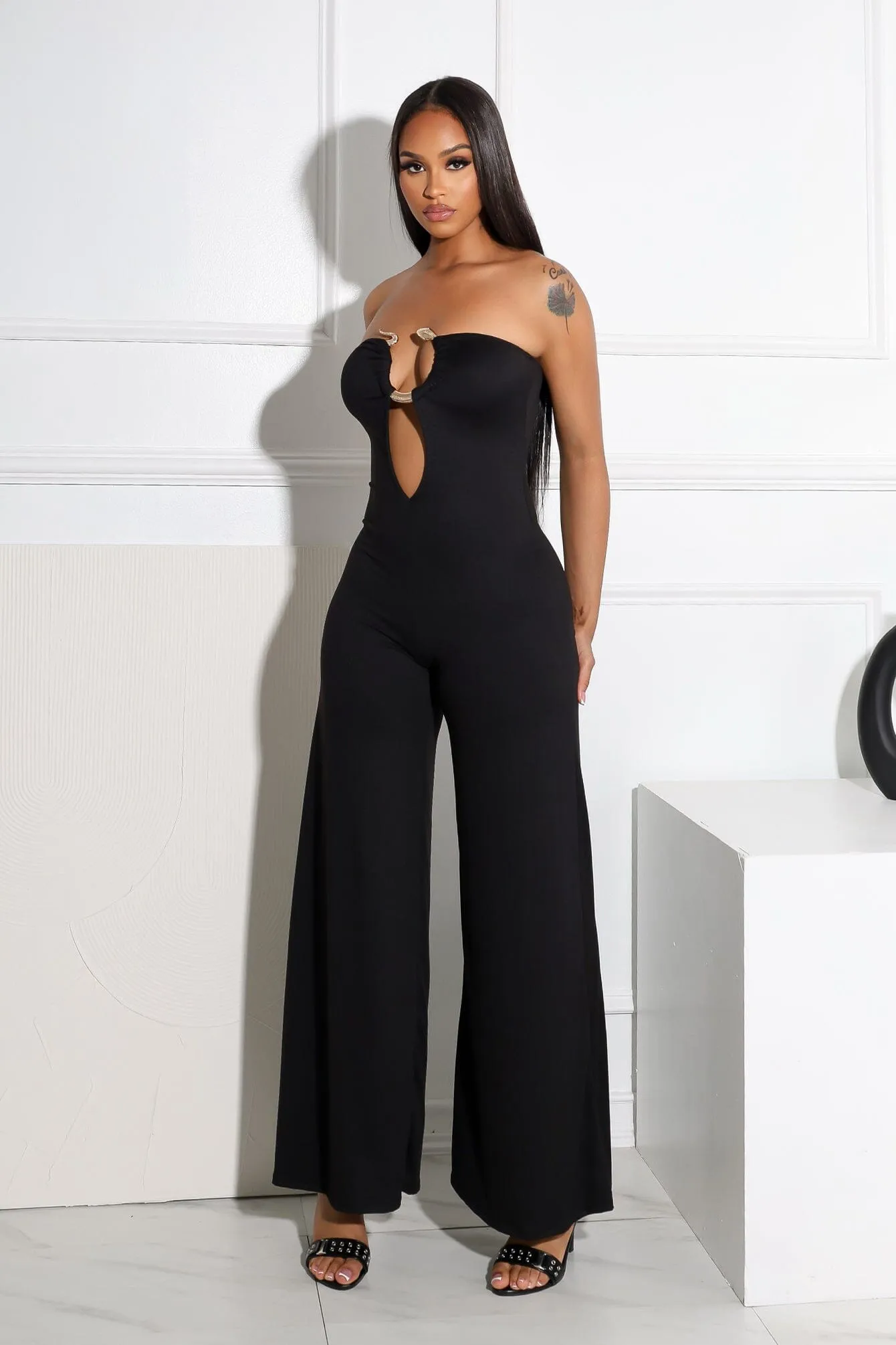 Charmer Strapless Snake Jumpsuit ElasticWaistband Soft Fabric