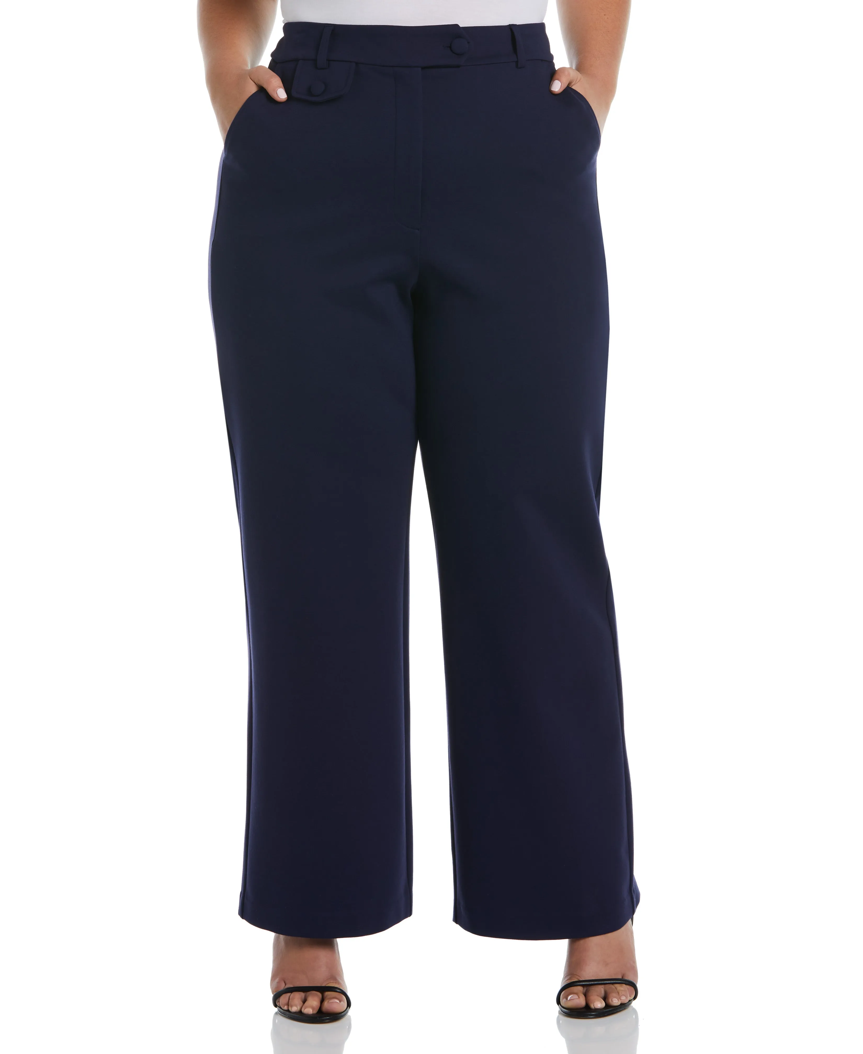 Tapered Leg Design Plus Size Wide Leg Ponte Trouser