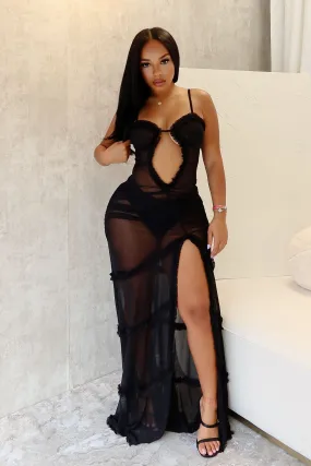 Wila Mesh Ruffled Maxi Dress With Panty Lining Chic Comfort Sharp Profile