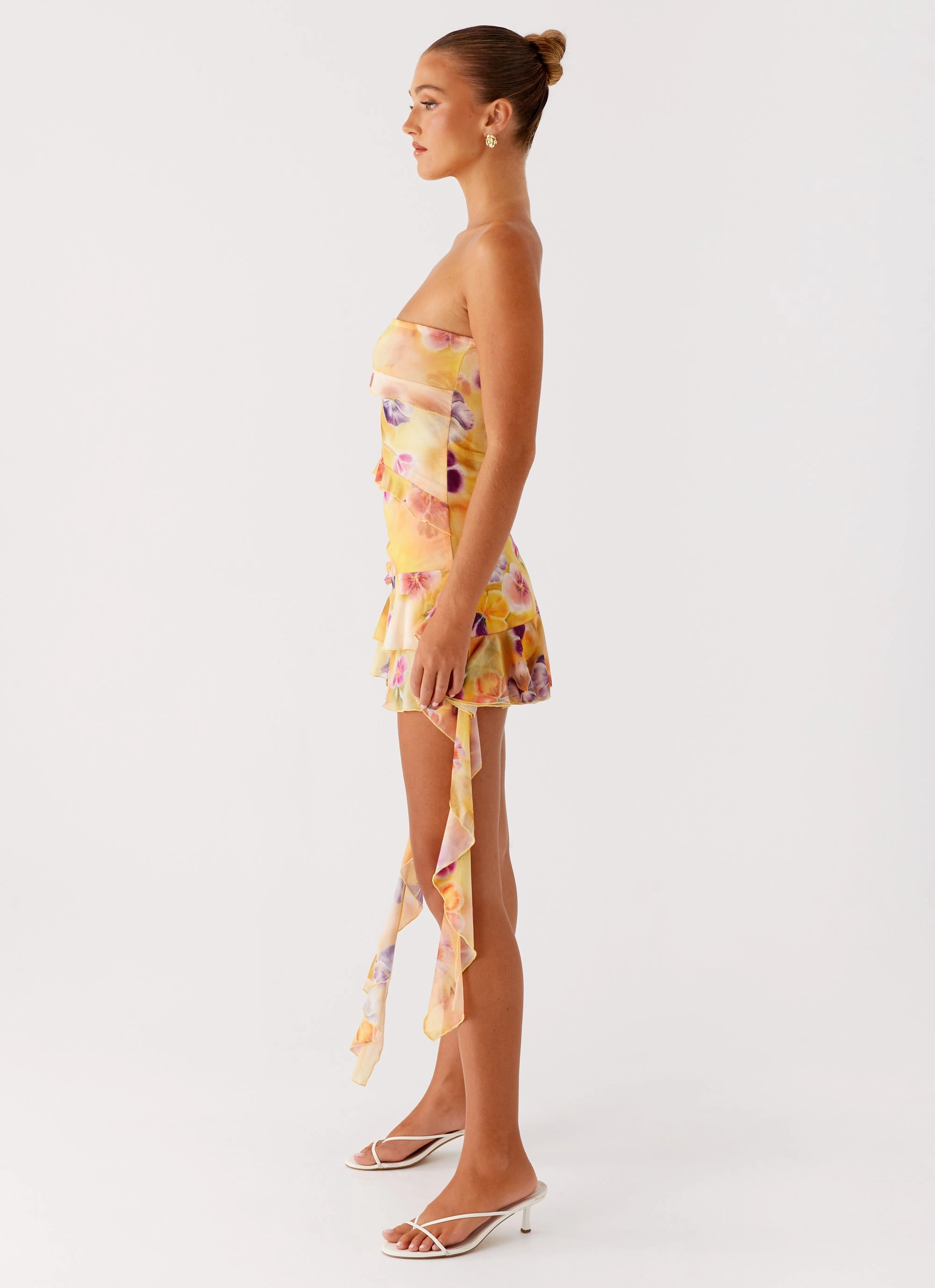 Macey Mini Dress - Sunburst Floral Glossy Texture Gentle Comfort