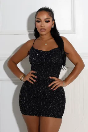 Essential Piece Casual Smart Brenda Mesh Rhinestone Ruched Mini Dress