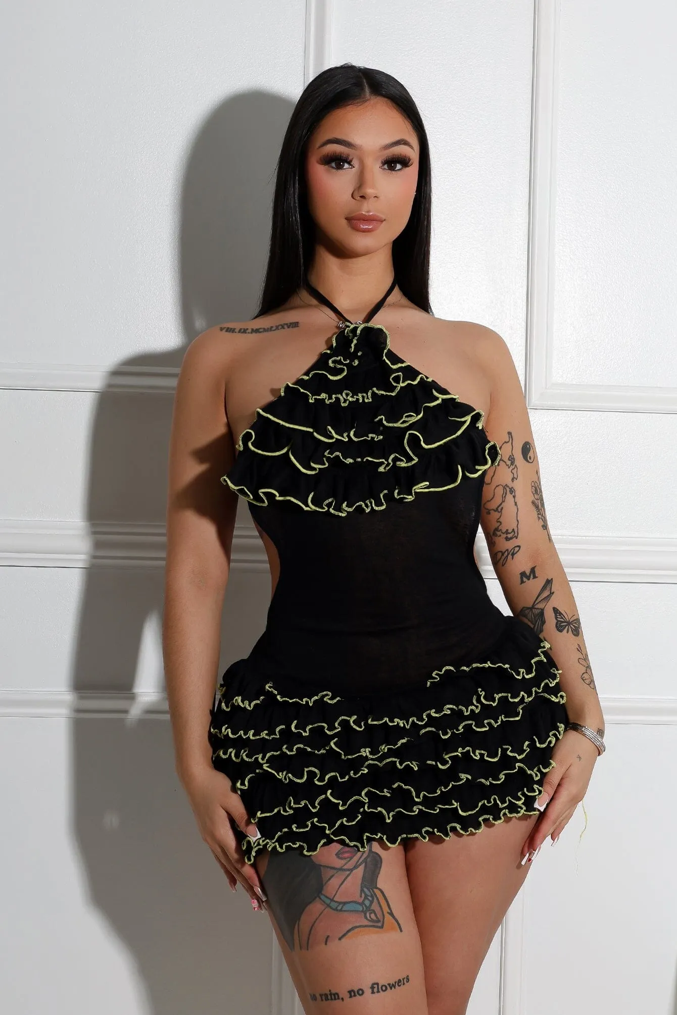 Sayaka Ruffled Halter Neck Mini Dress Beach Moment Luxe Touch