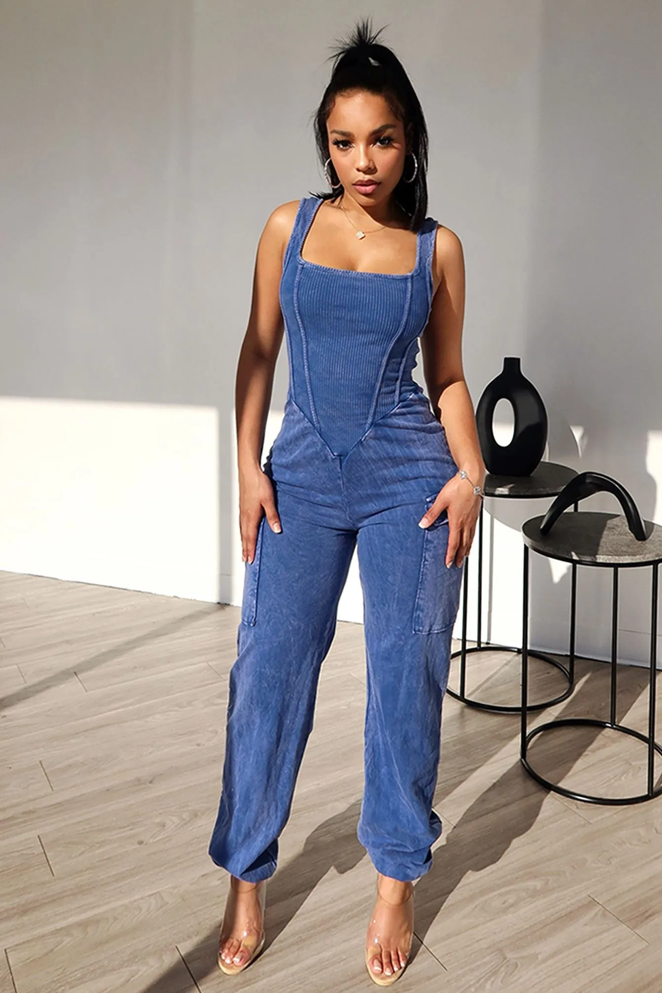 Kacy Mineral Washed Tank Jumpsuit Classic Comfort