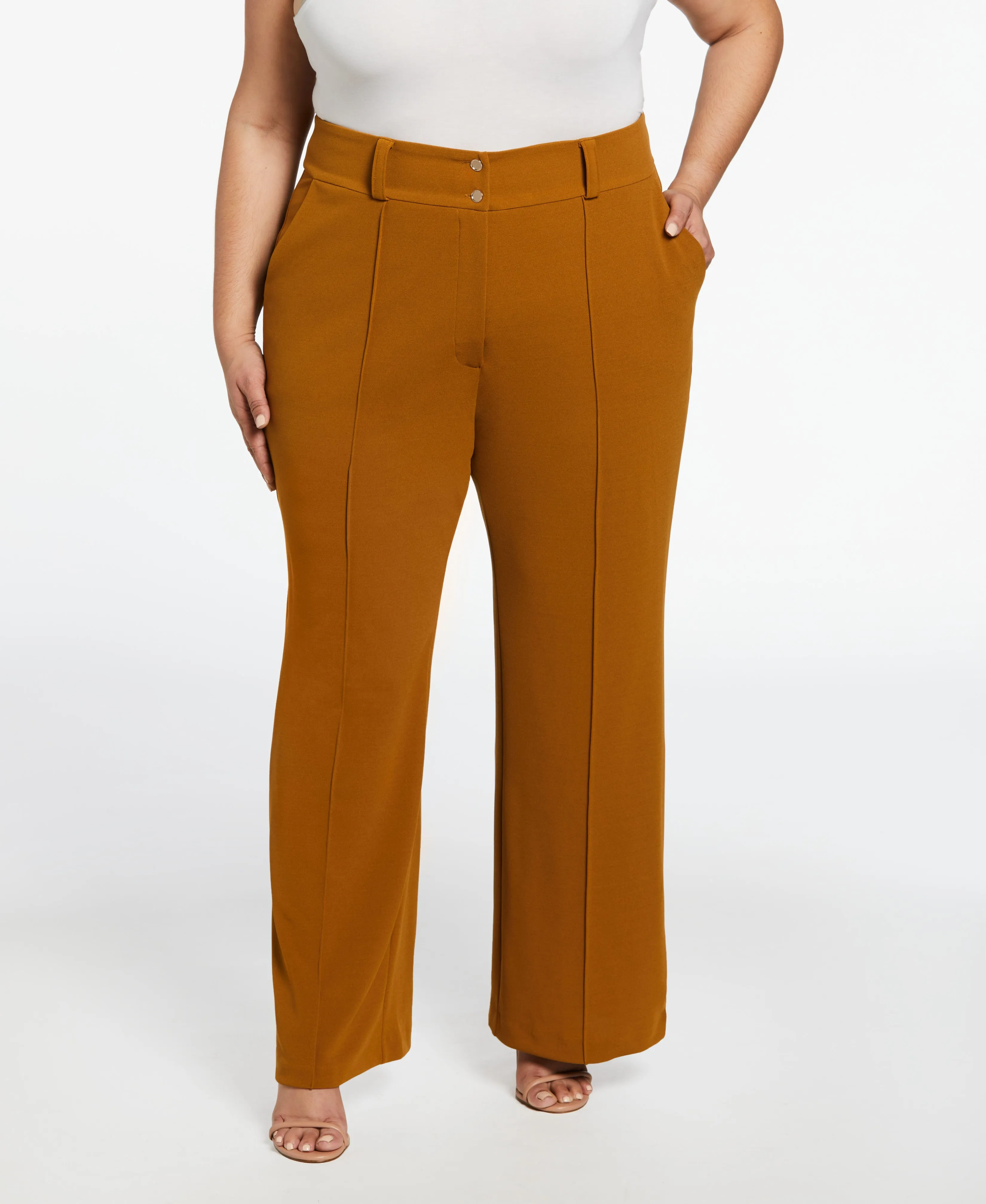 Curved Waistline Trendy Layering Plus Size Wide Waistband Wide Leg Pant