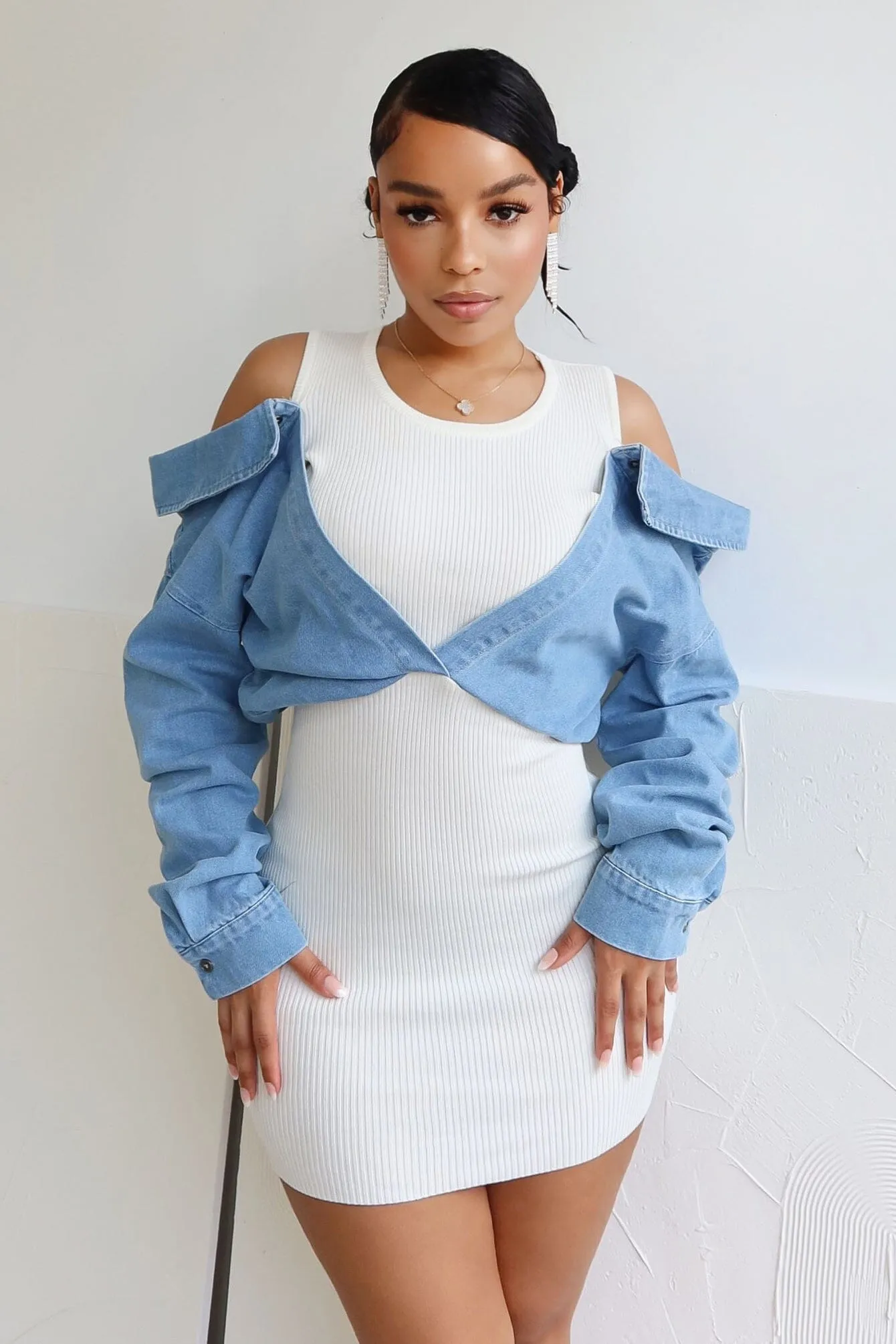 Easy Travel Cuffed hem Eleanor Denim And Knit Contrast Dress