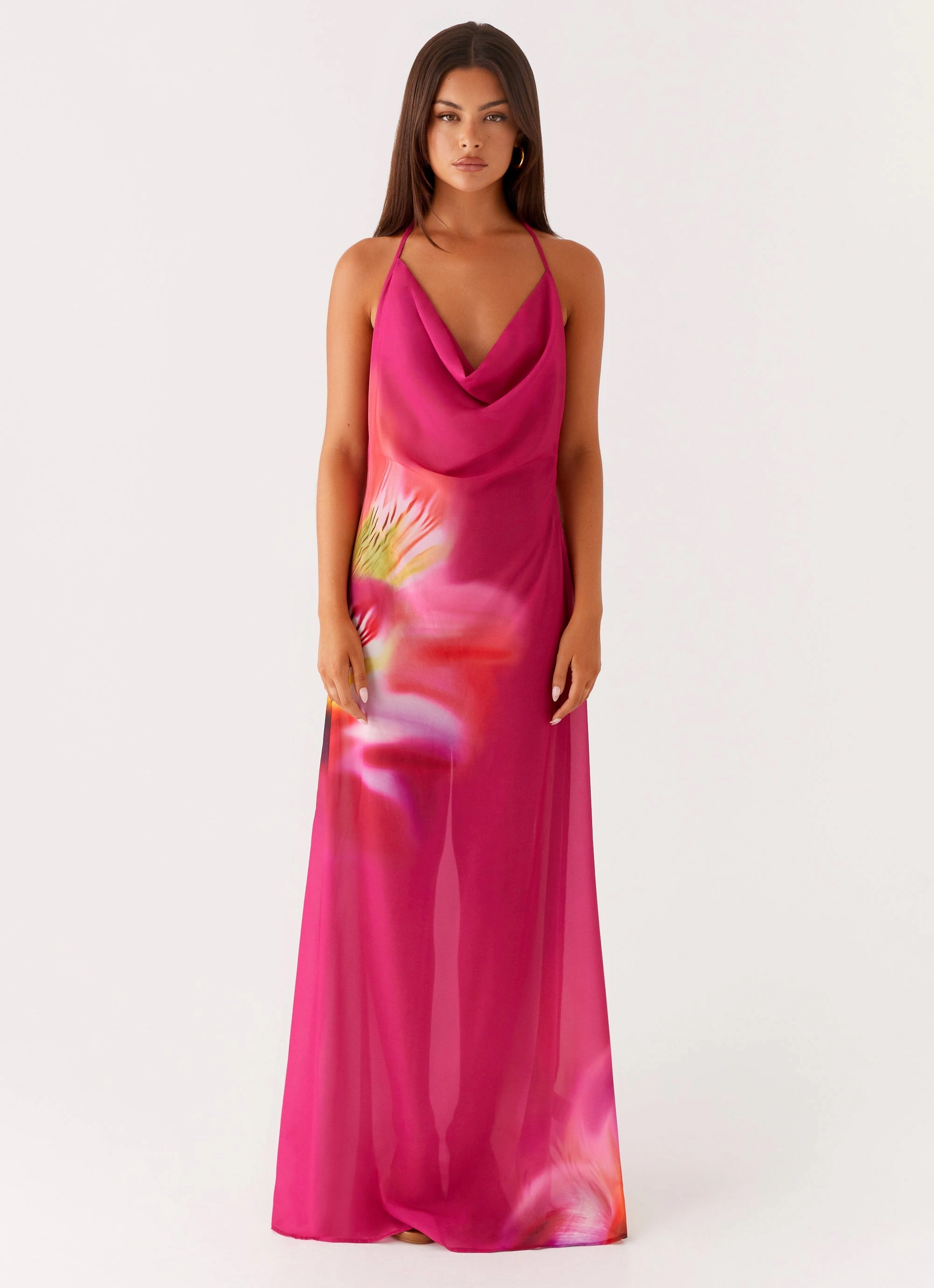Fantasy Maxi Dress - Pink Tropical Skirt Flare Shine Soft