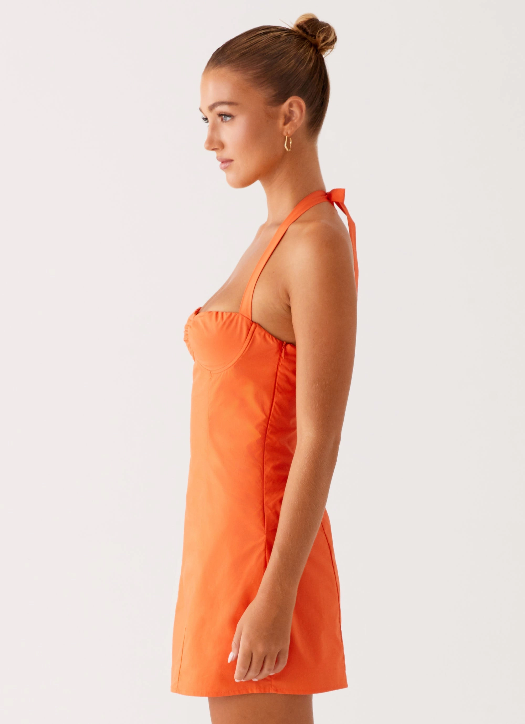 Statement-Buttons Autumn Mood Contessa Halter Mini Dress - Orange