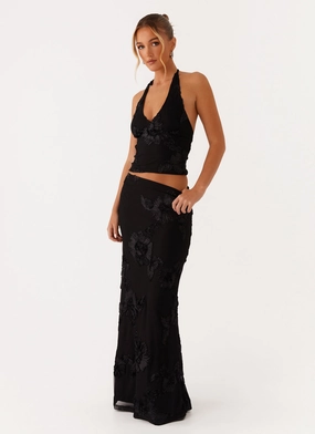 Radiate Maxi Skirt - Black Aesthetic Look Mix Texture