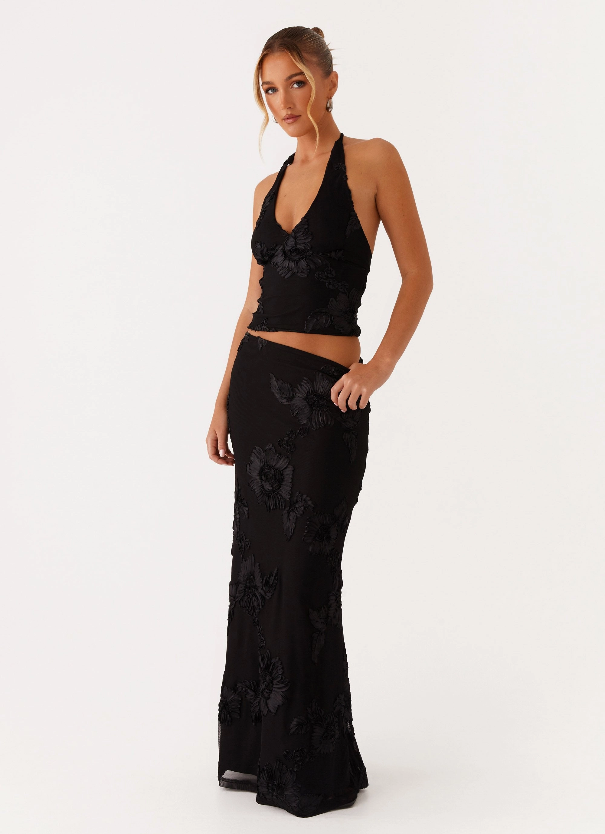 Basic Layers Suede Feel Radiate Maxi Skirt - Black