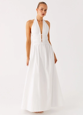 Resort Outfit Raglan-Sleeve Figaro Halter Maxi Dress - White