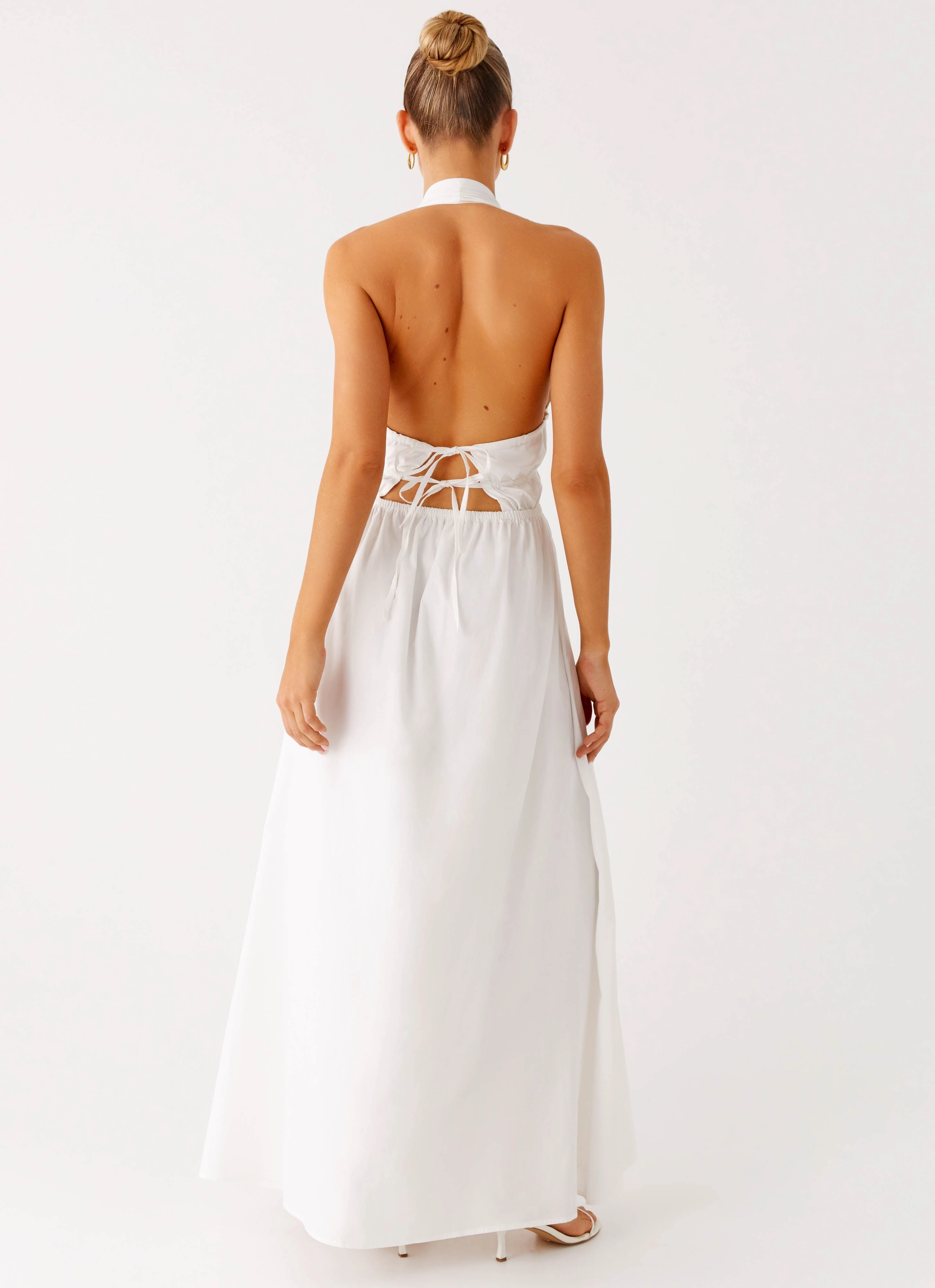 Neutral Mood One-Shoulder Figaro Halter Maxi Dress - White