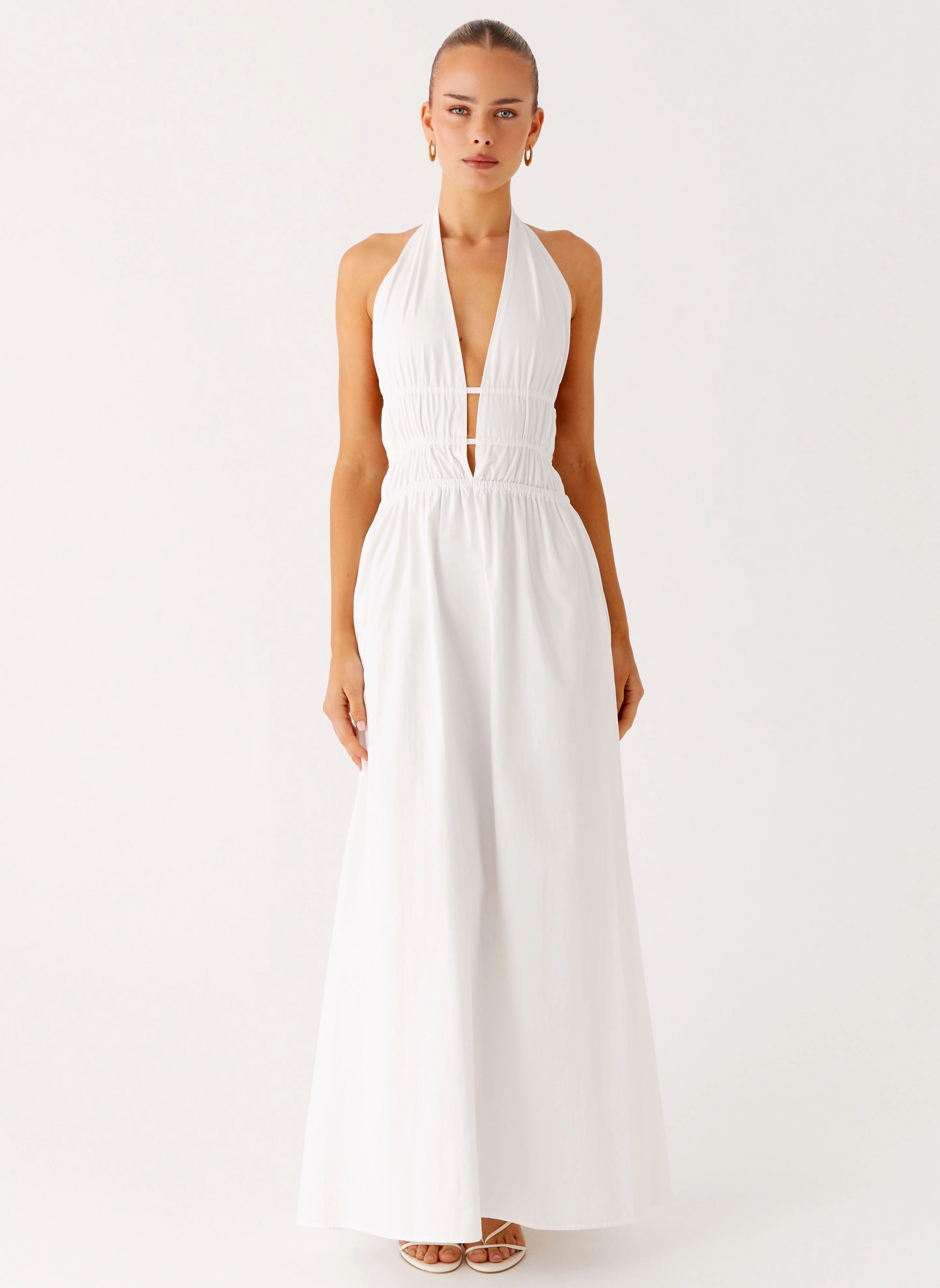 Figaro Halter Maxi Dress - White Classic Style