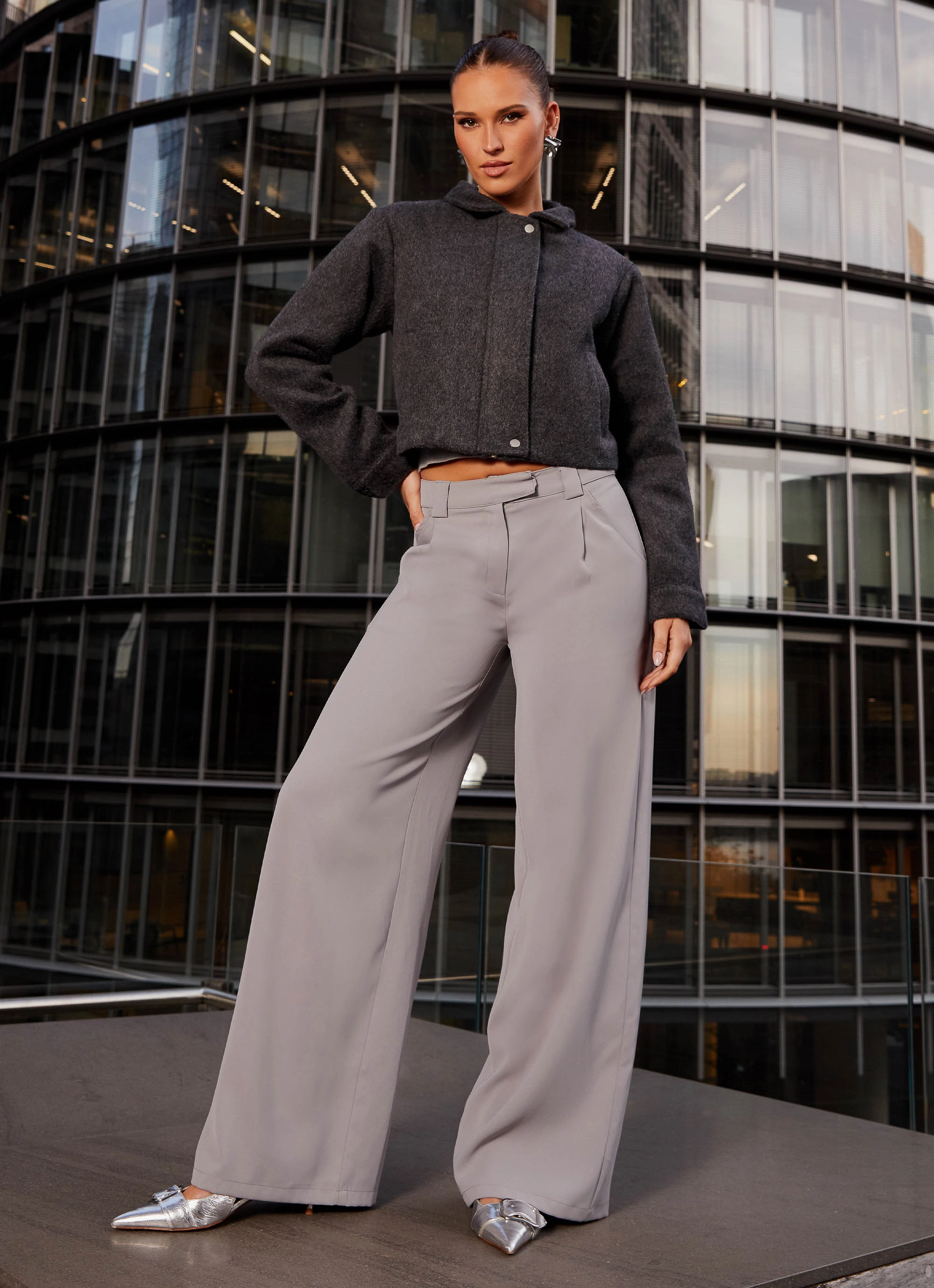 Lexi Jayde Wool Zip Jacket - Dark Grey Commuter Friendly Look Zippered Closures