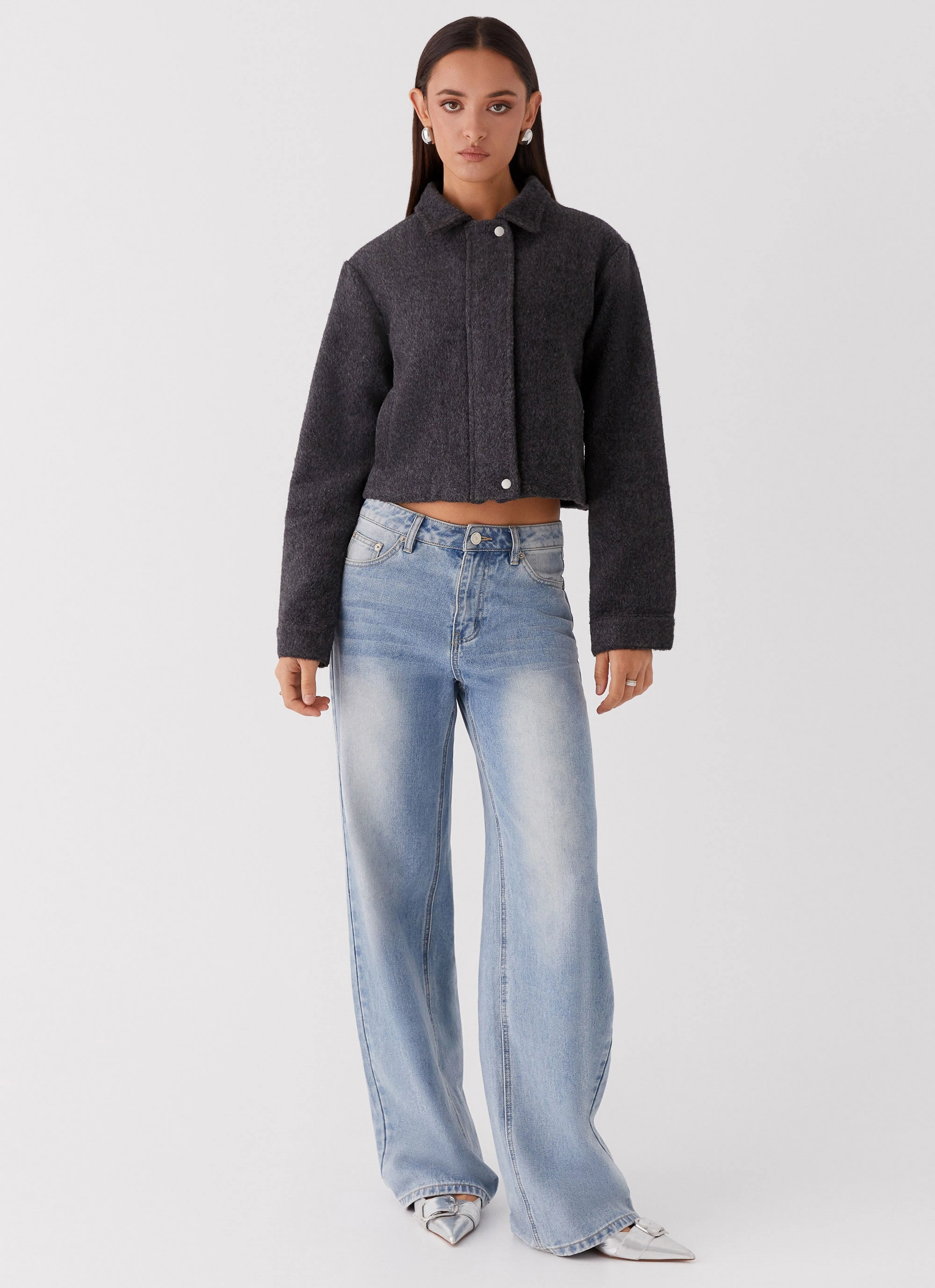 Wrinkle Free Fabric Lexi Jayde Wool Zip Jacket - Dark Grey