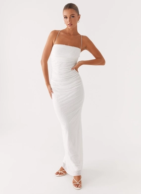Paxton Beaded Maxi Dress - White Chilly Weather Layer