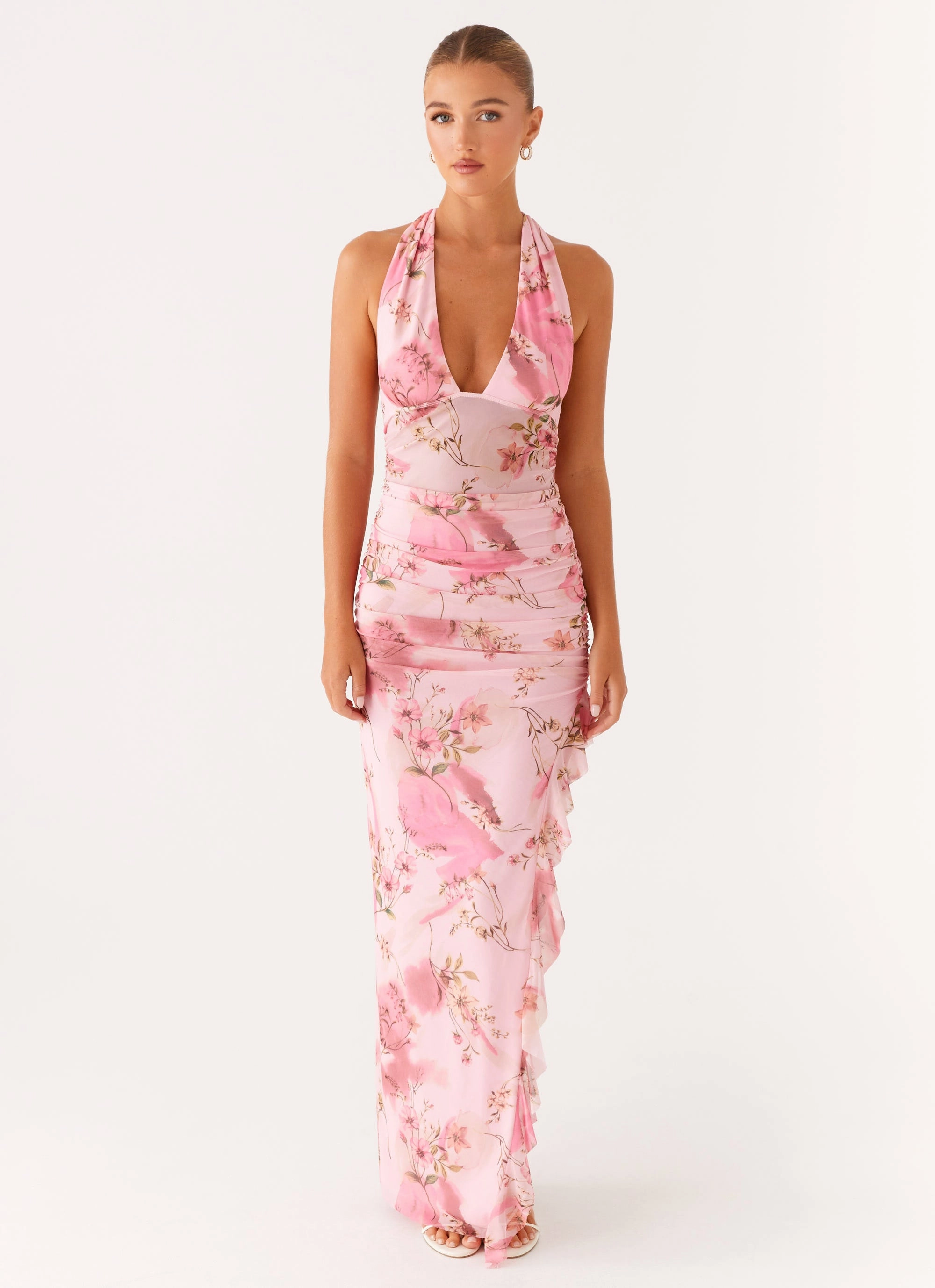 Chill Base Micca Halter Maxi Dress - Pink Floral Print