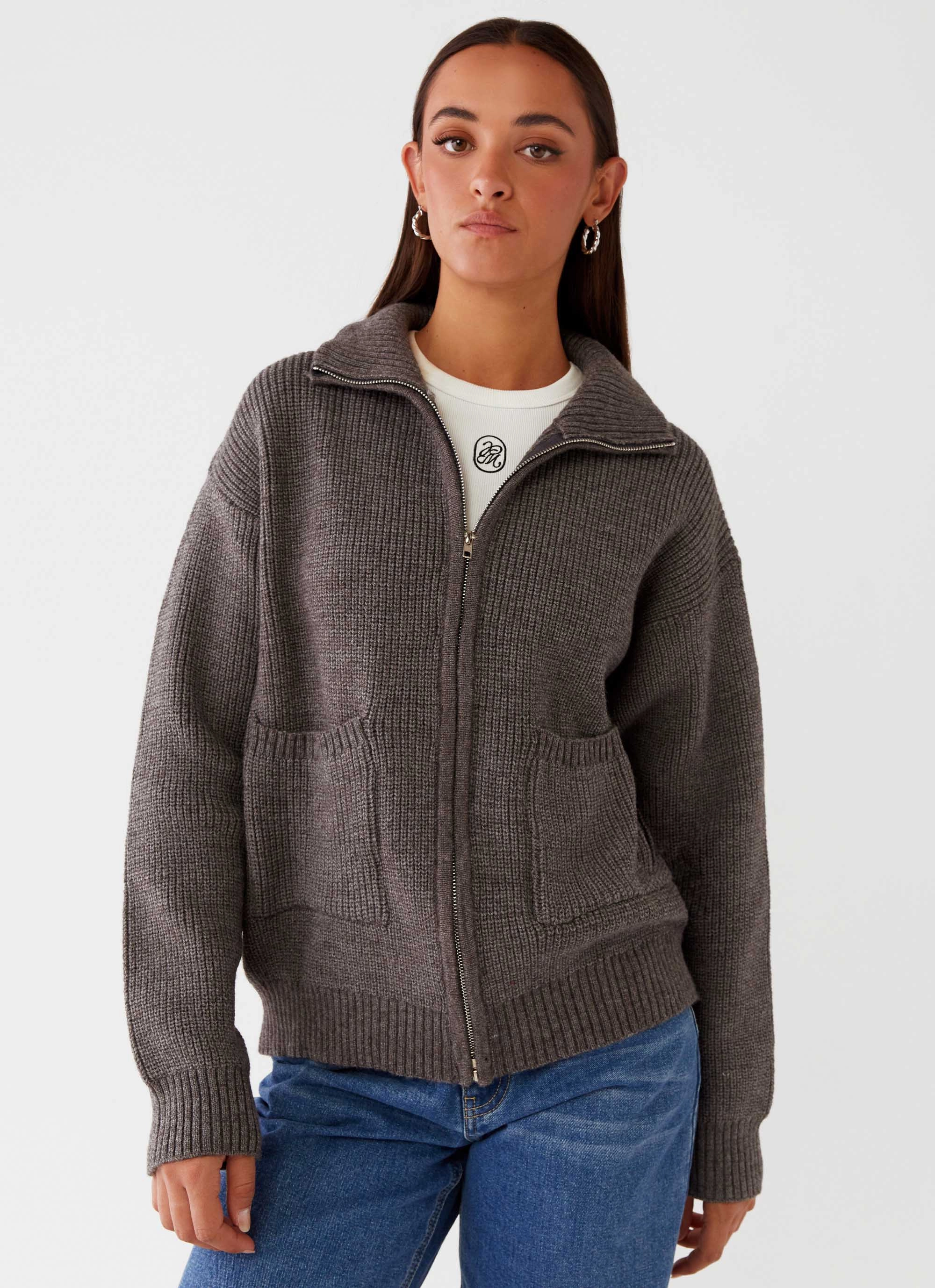 Common Ground Oversized Zip Cardigan - Charcoal Compression Packability