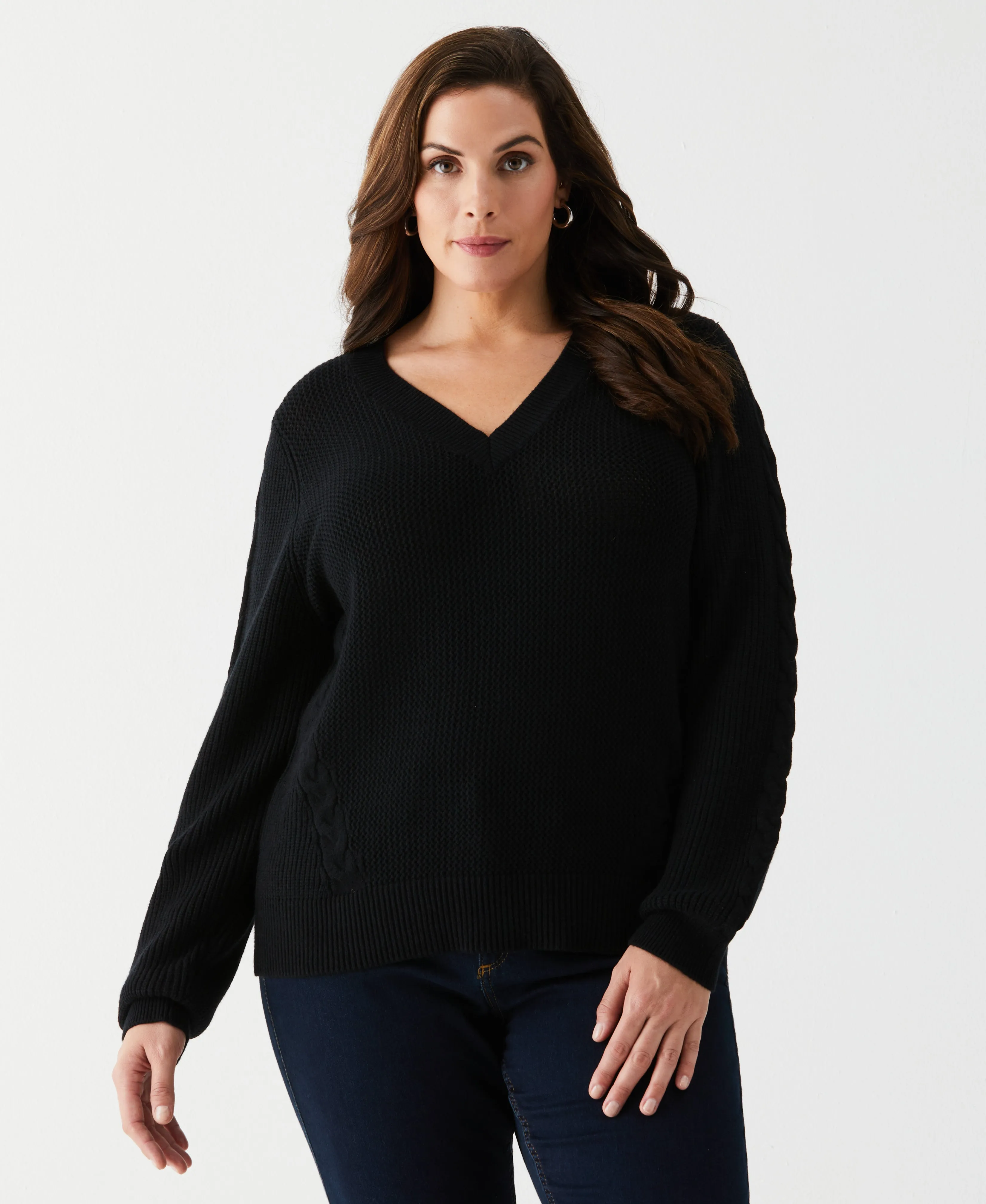 Casual Wear Breathable fabric Plus Size Cable Knit V-Neck Sweater