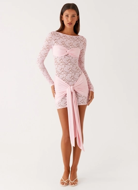 Consie Long Sleeve Mini Dress - Pink Blush Glow