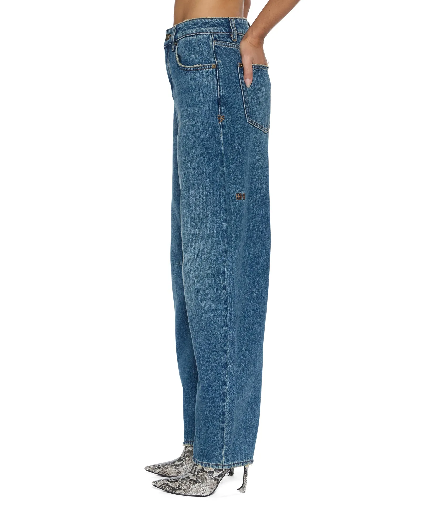 BARREL JEAN AGED Fashionable Look Stretch Fabric