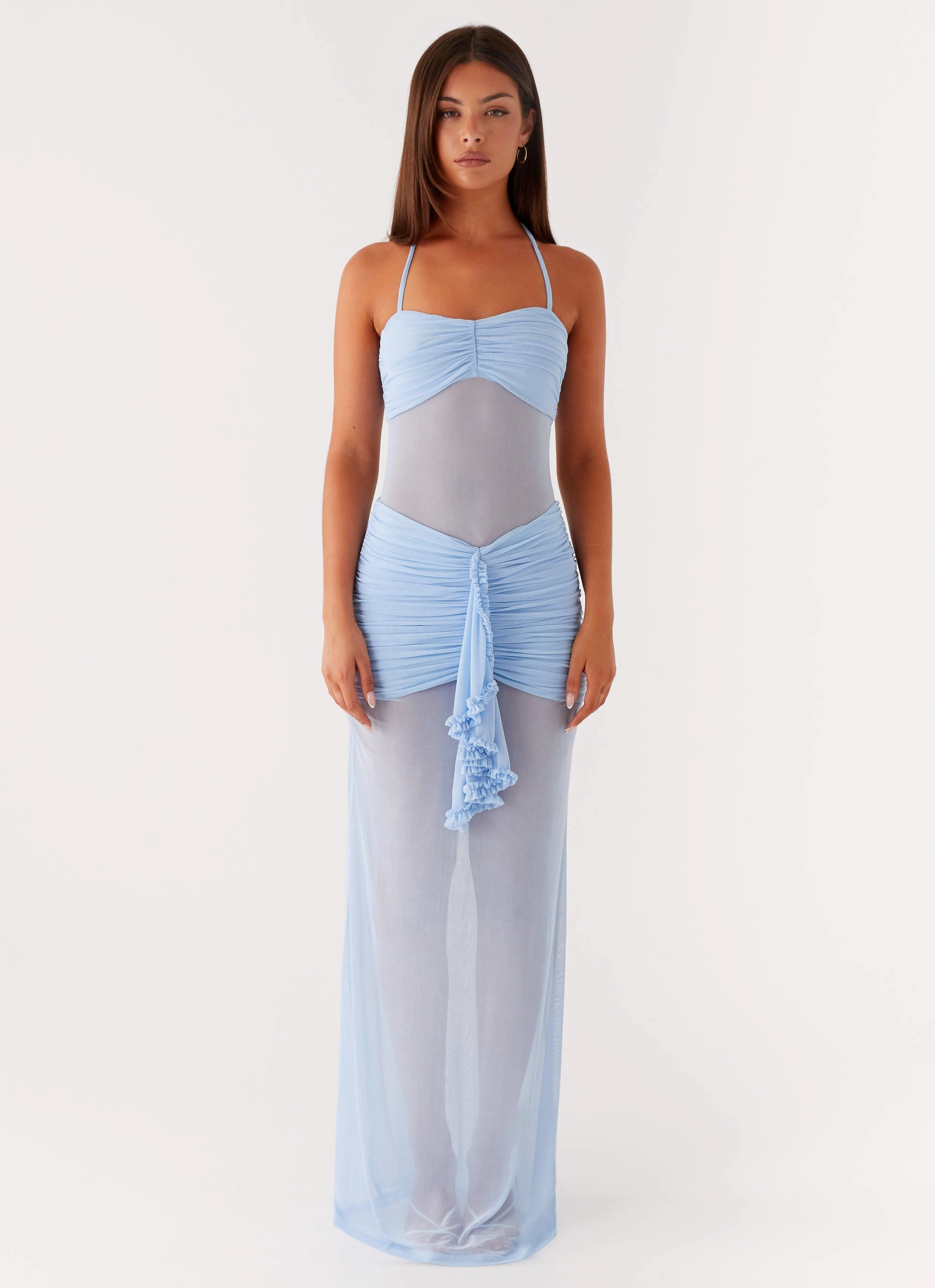Chilly Day Comfort Smart Wear Lily Halter Maxi Dress - Blue