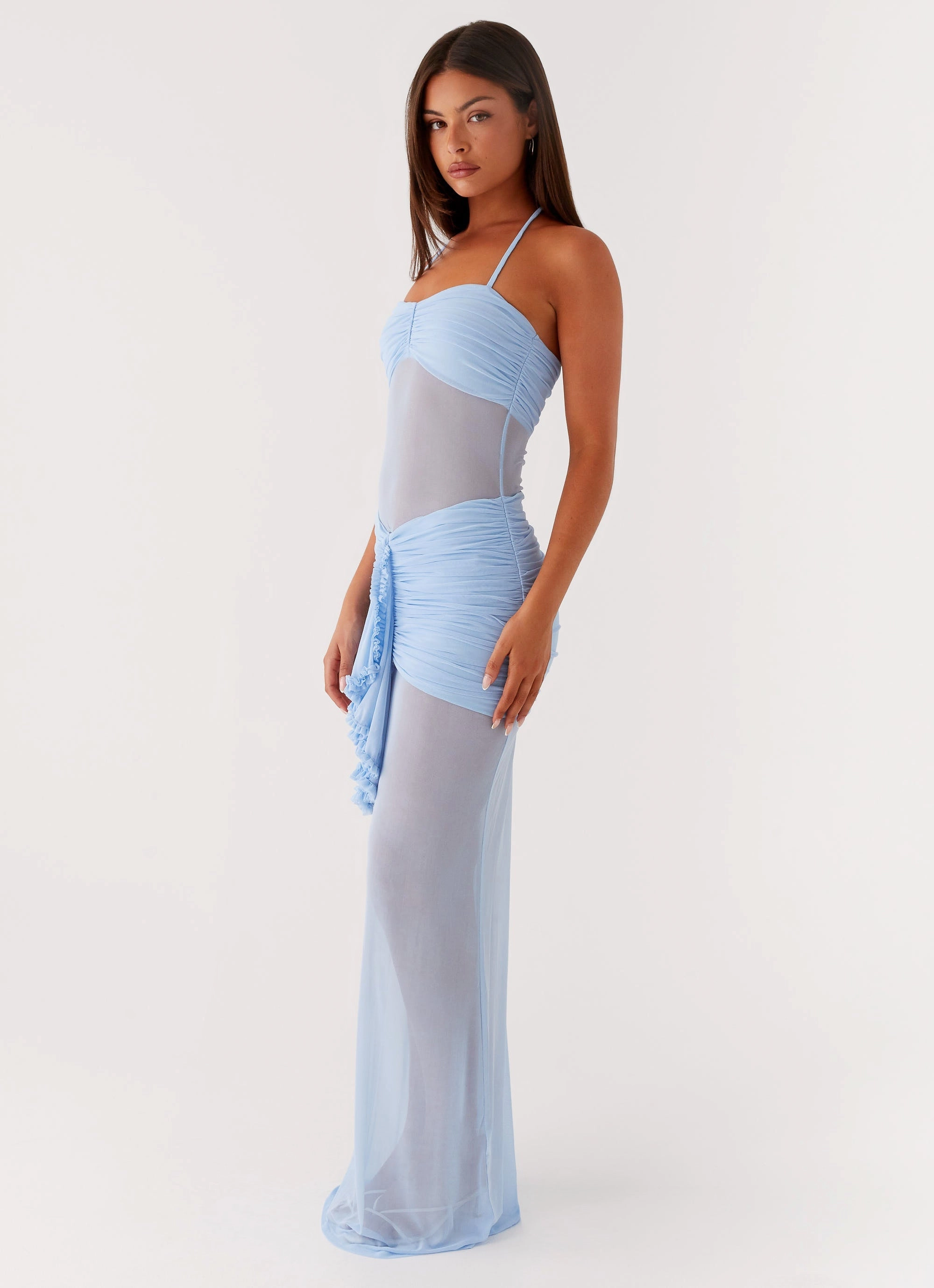 Anti-Static-Finish Lily Halter Maxi Dress - Blue