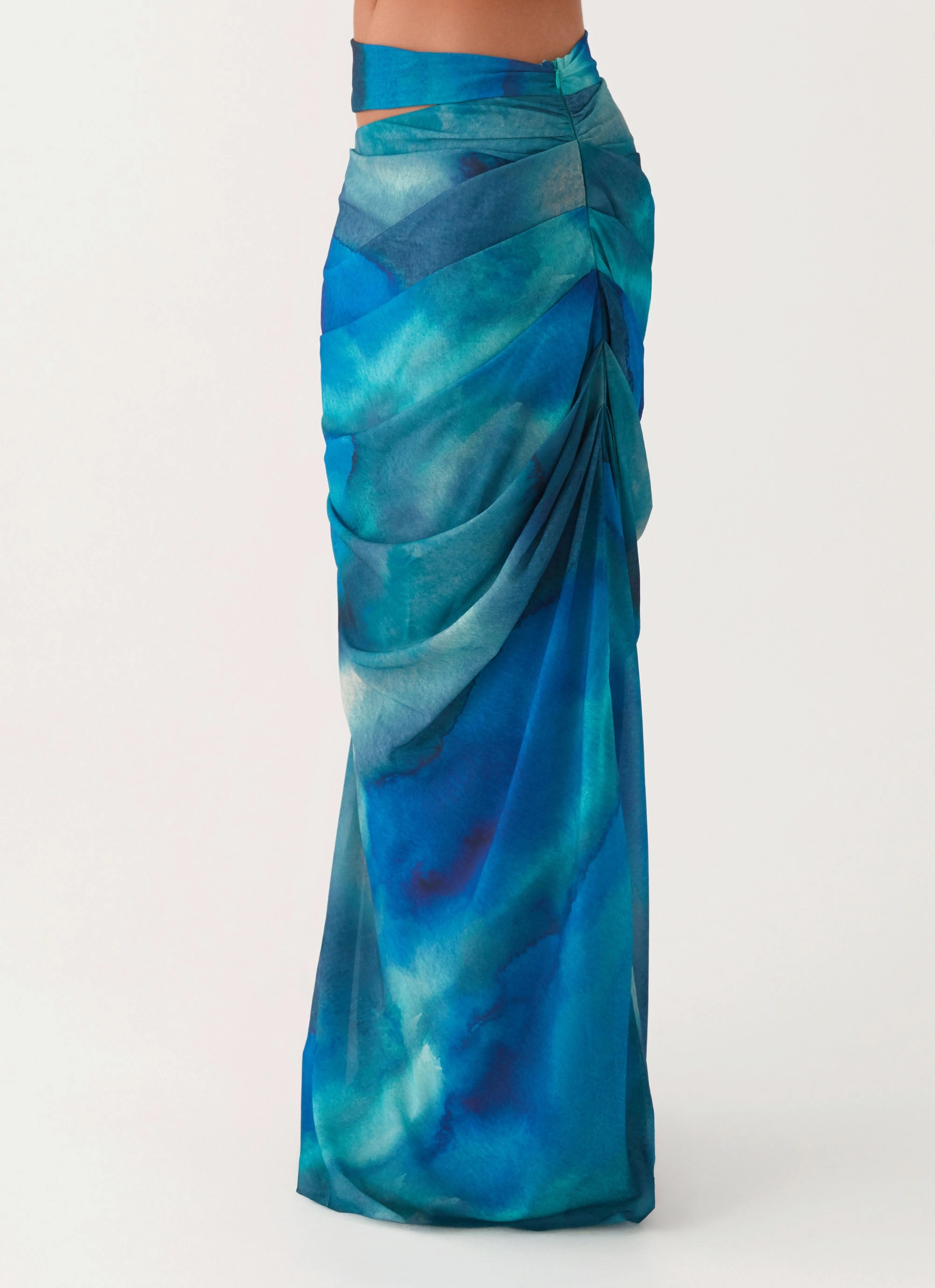 Austin Cut Out Maxi Skirt - Blue Tie Dye Textured Surface
