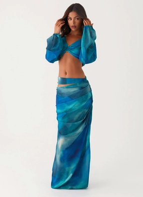 Austin Cut Out Maxi Skirt - Blue Tie Dye Smart Edge Easy Layers