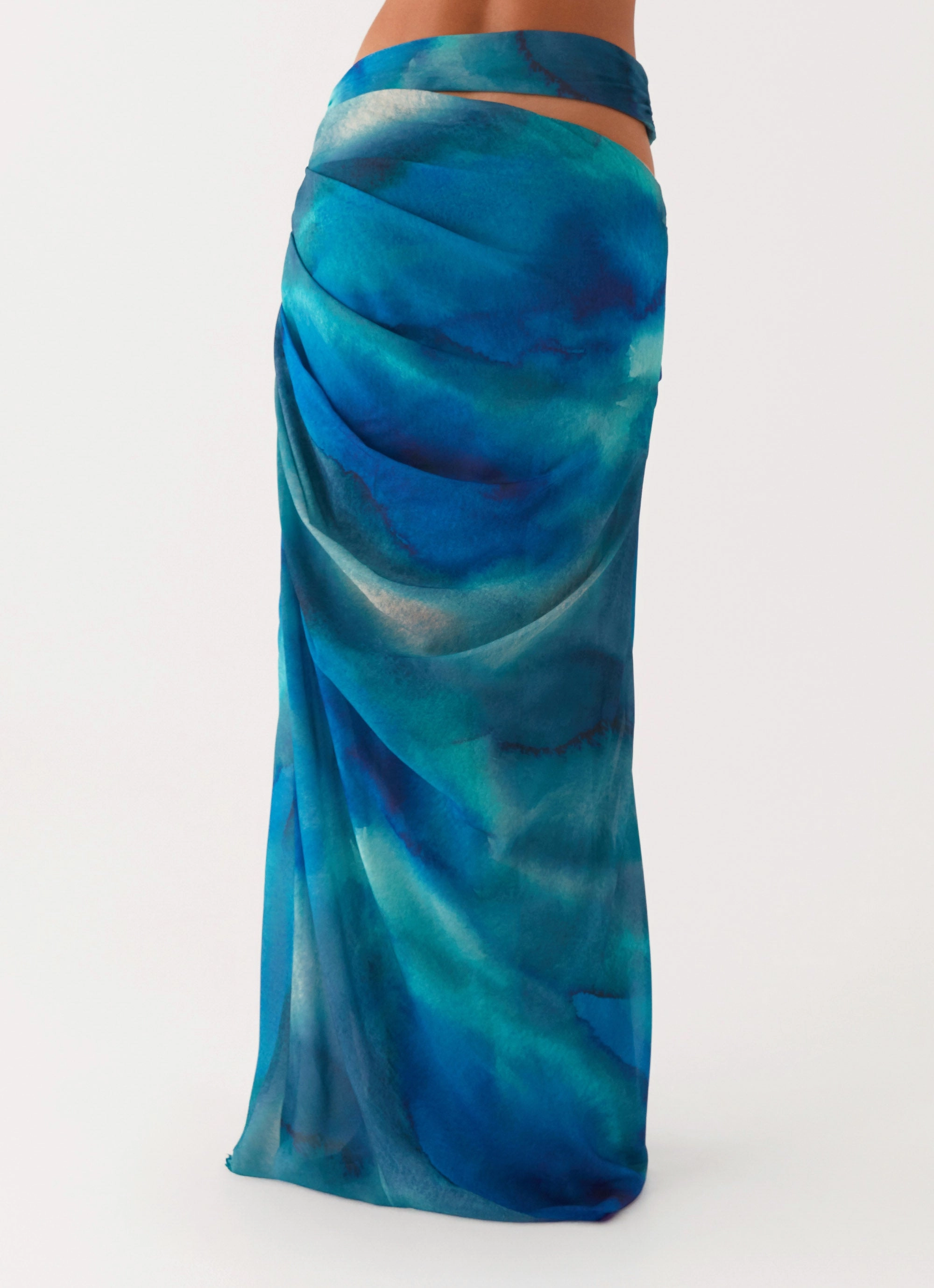Austin Cut Out Maxi Skirt - Blue Tie Dye Personality Style