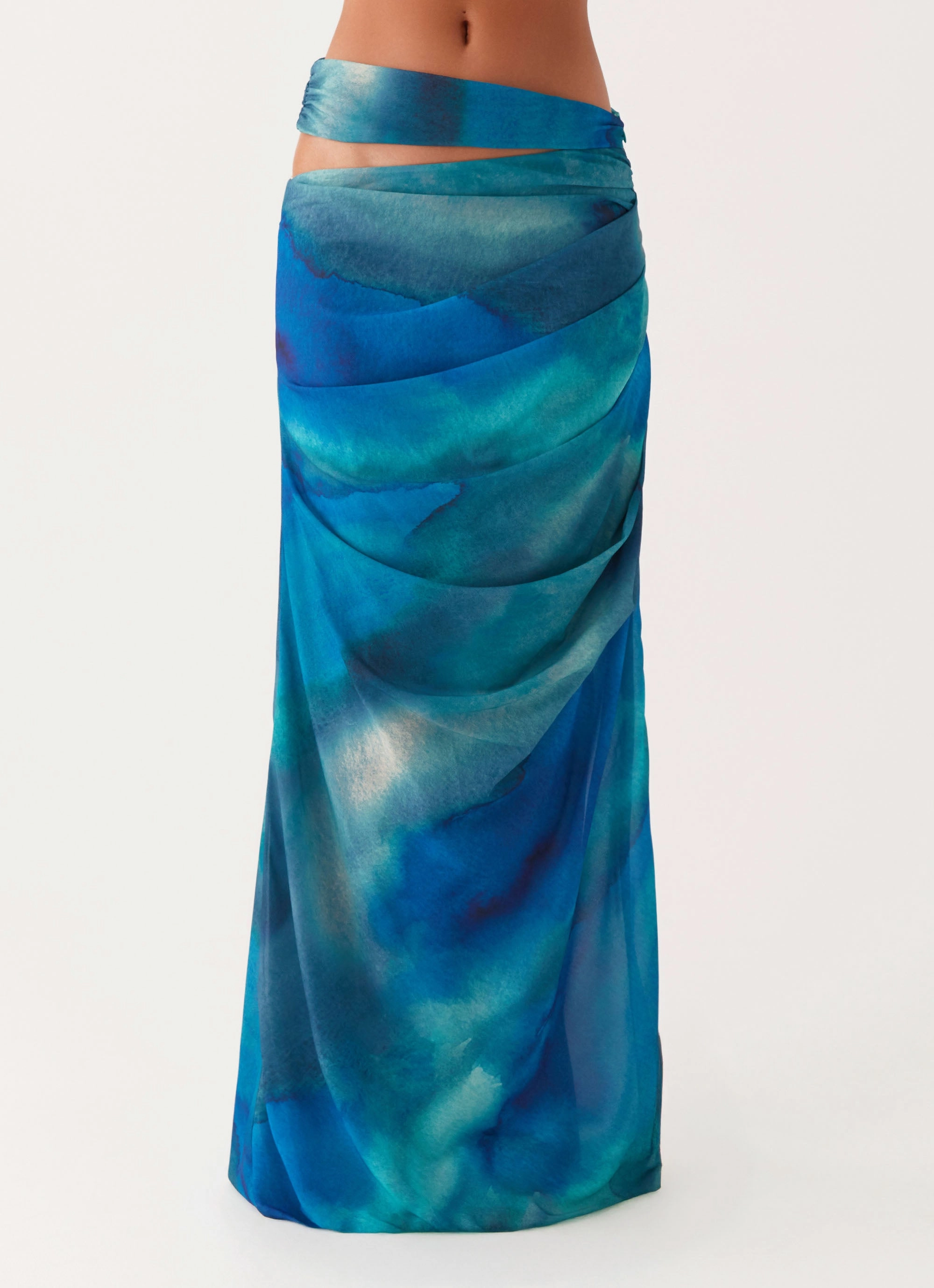Comfort Wear Austin Cut Out Maxi Skirt - Blue Tie Dye