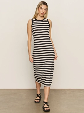 Thermal regulation Contrast Trim Maxi Dress Black Macrame Stripe