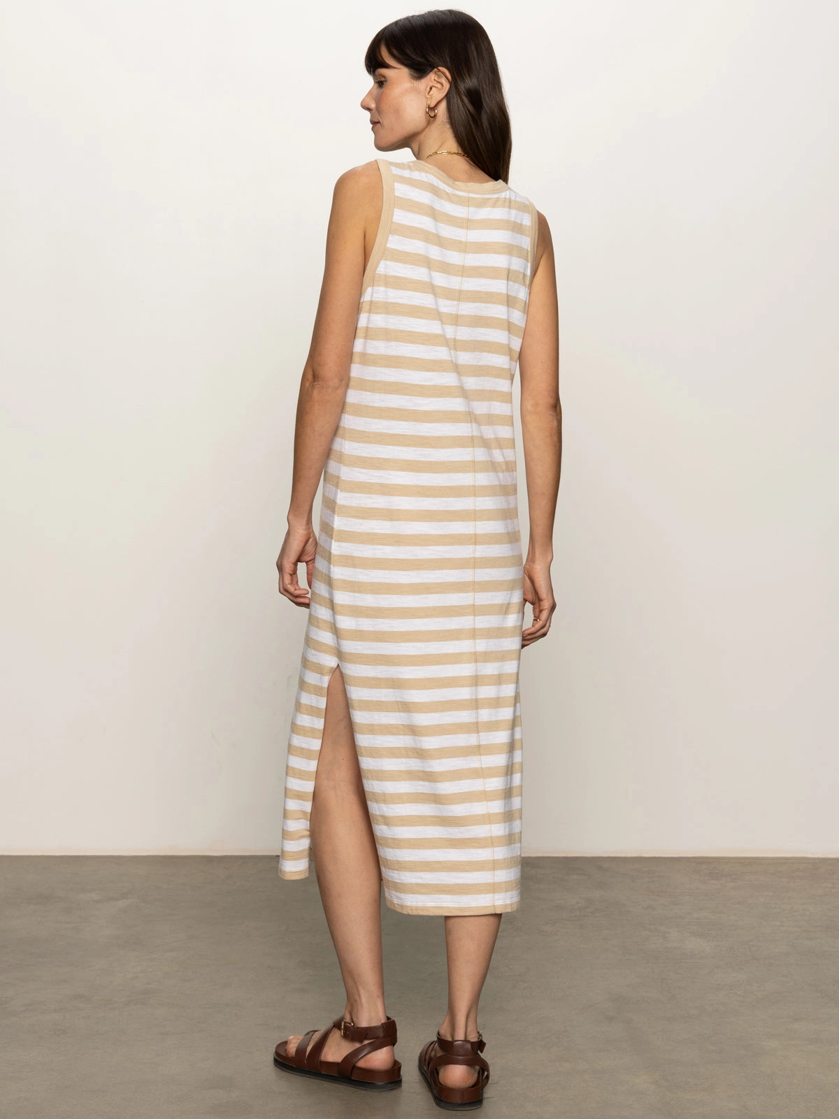 Contrast Trim Maxi Dress Sandstone White Stripe AntiPillingTechnology Reversible design