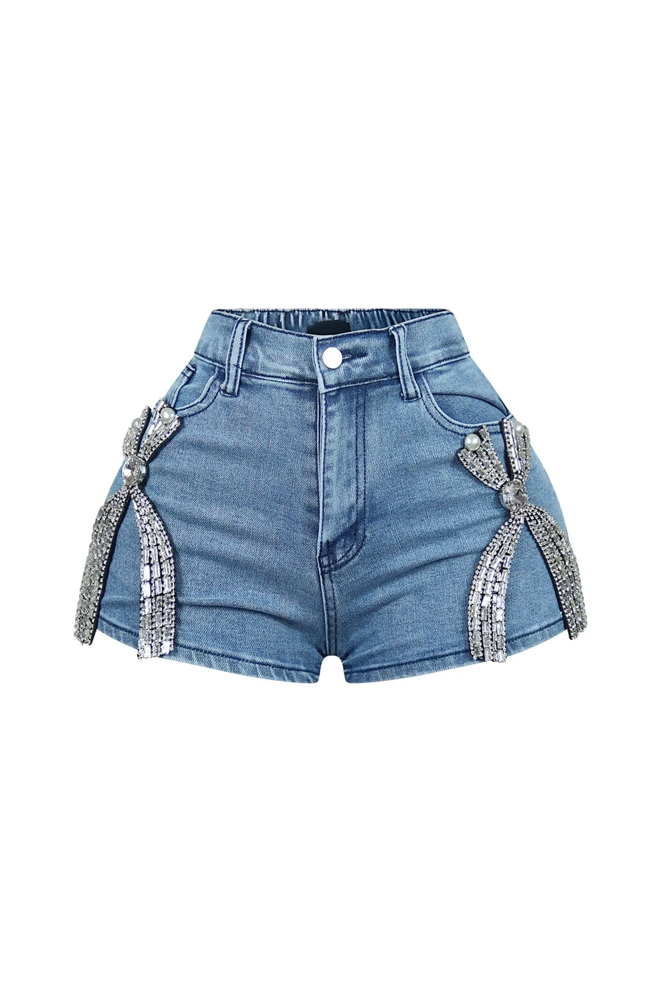 Esti Rhinestone Denim Shorts OrganicCottonBlend
