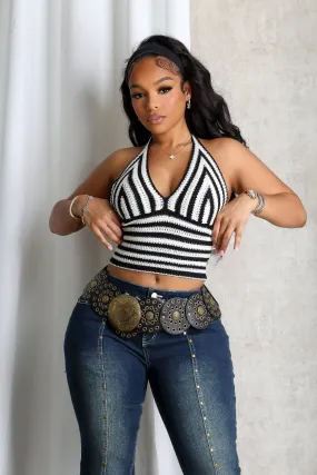 Yolanda Crochet Knit Halter Top HighNeck