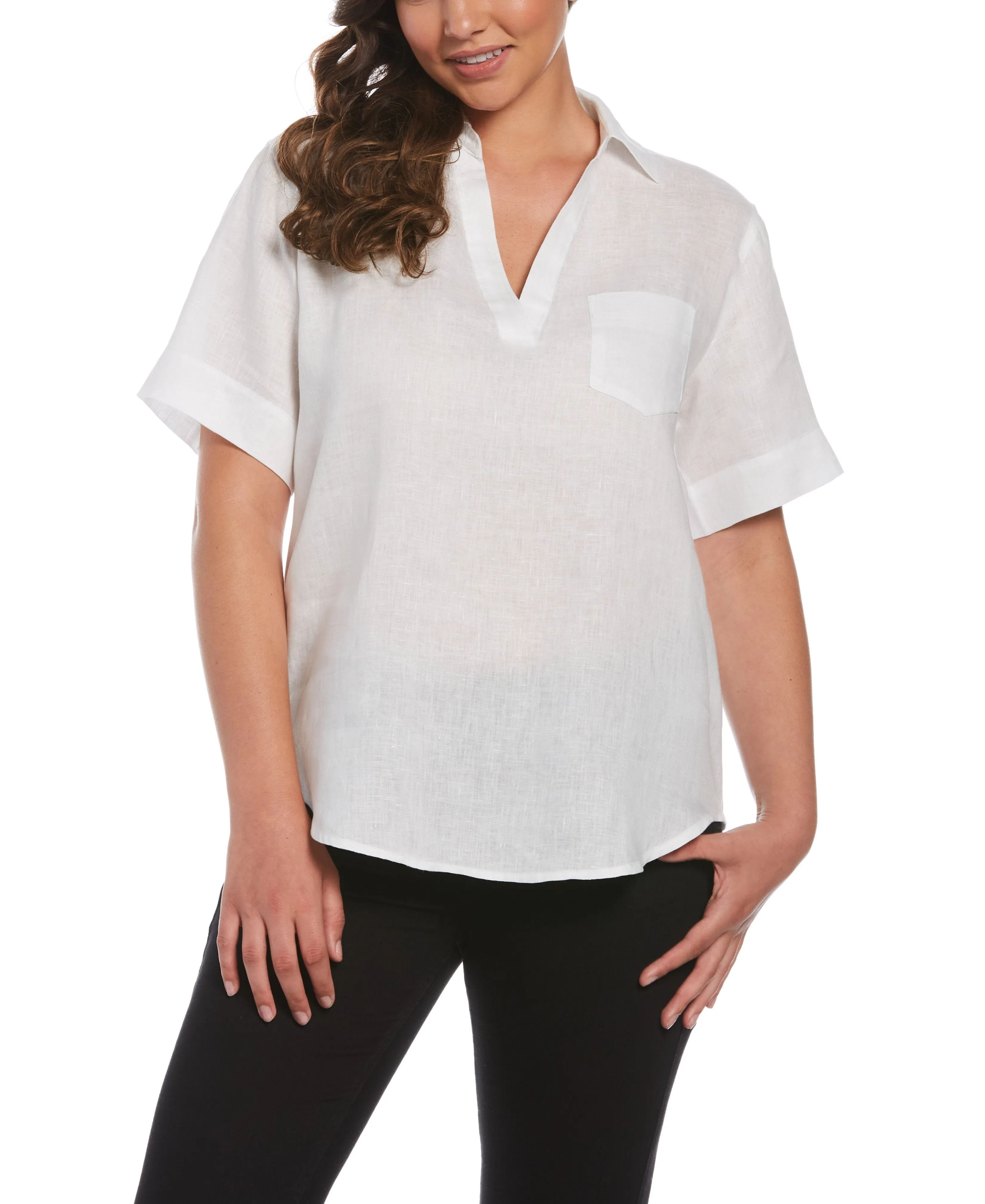 Petite Split Neck Linen Top UltraSoftInterior