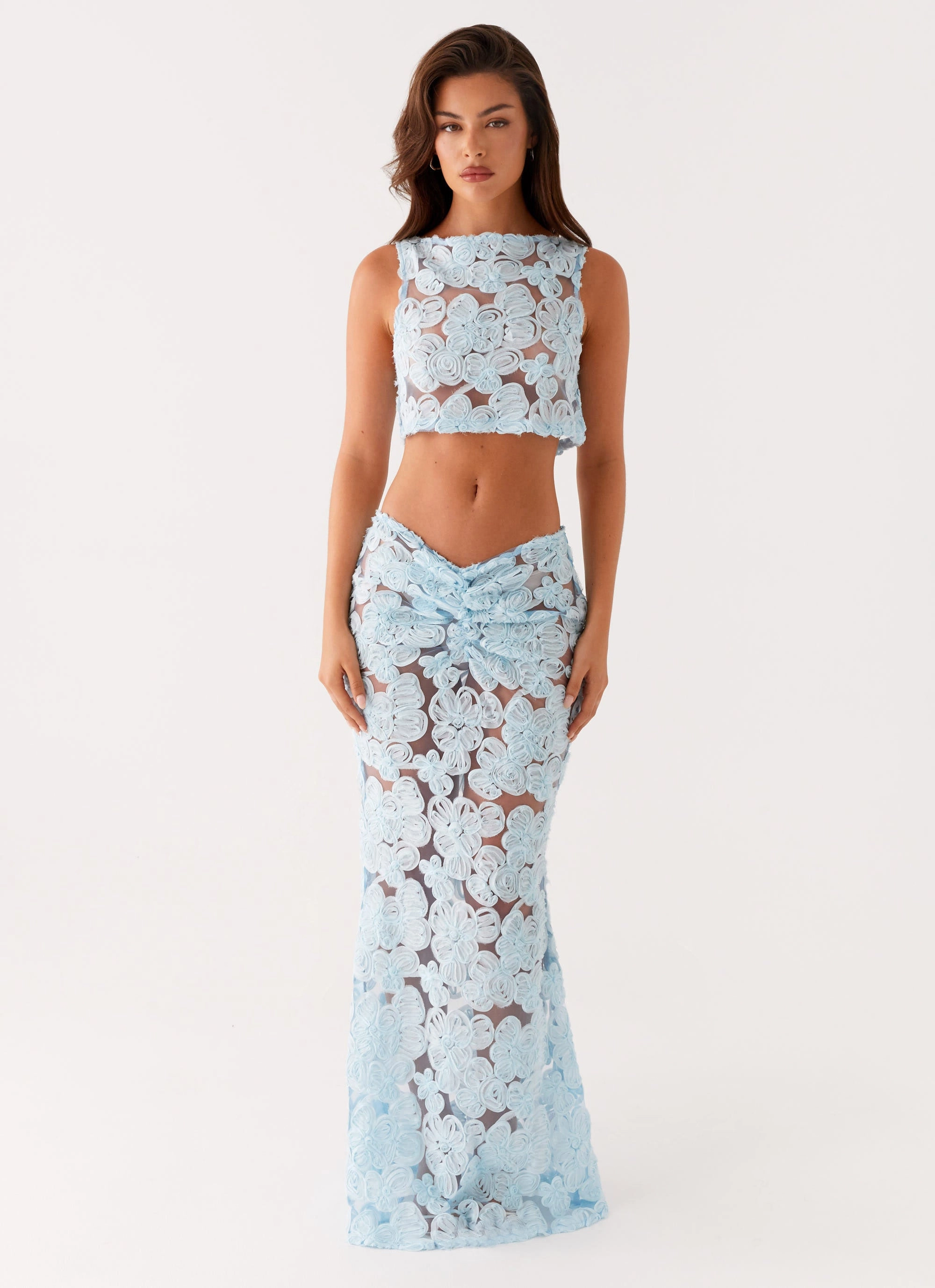 Outfit Focus Wool blend Fiorella Floret Maxi Skirt - Blue